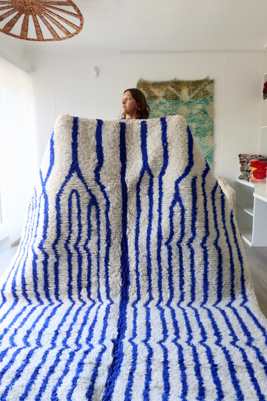 Wit en blauw Berber wollen tapijt op bestelling gemaakt (8)