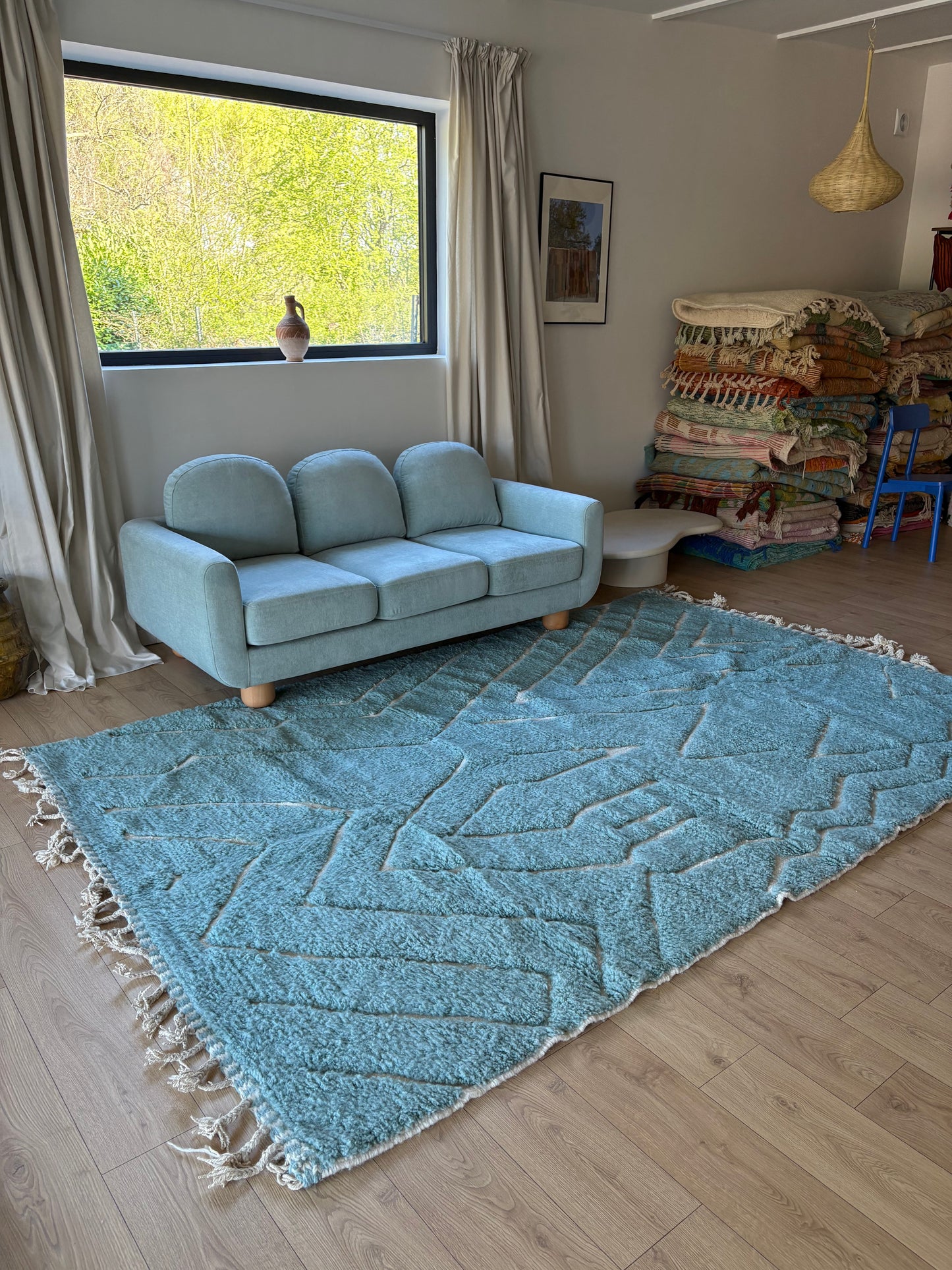 Beni Ouarain Moroccan Colorful Rug (806) 310x201cm - Baby Blue