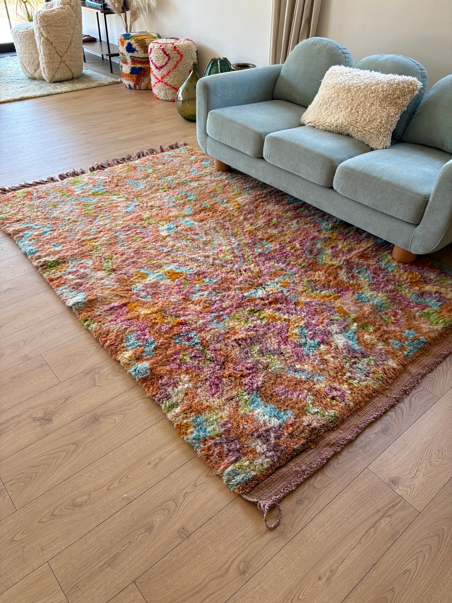 Beni Ouarain Moroccan Colorful Rug (852) 251x157cm - Pumpkin pie
