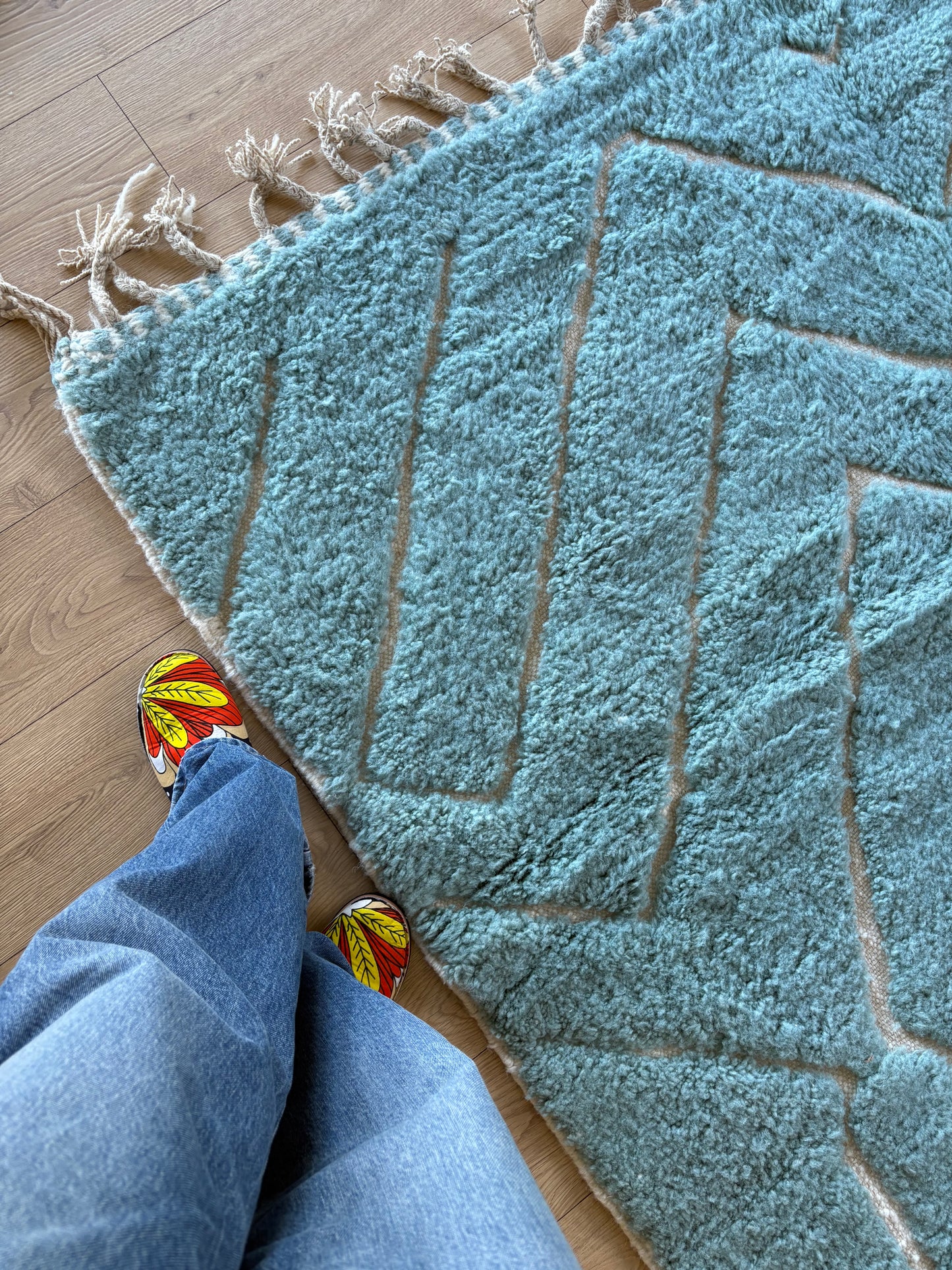 Beni Ouarain Moroccan Colorful Rug (806) 310x201cm - Baby Blue
