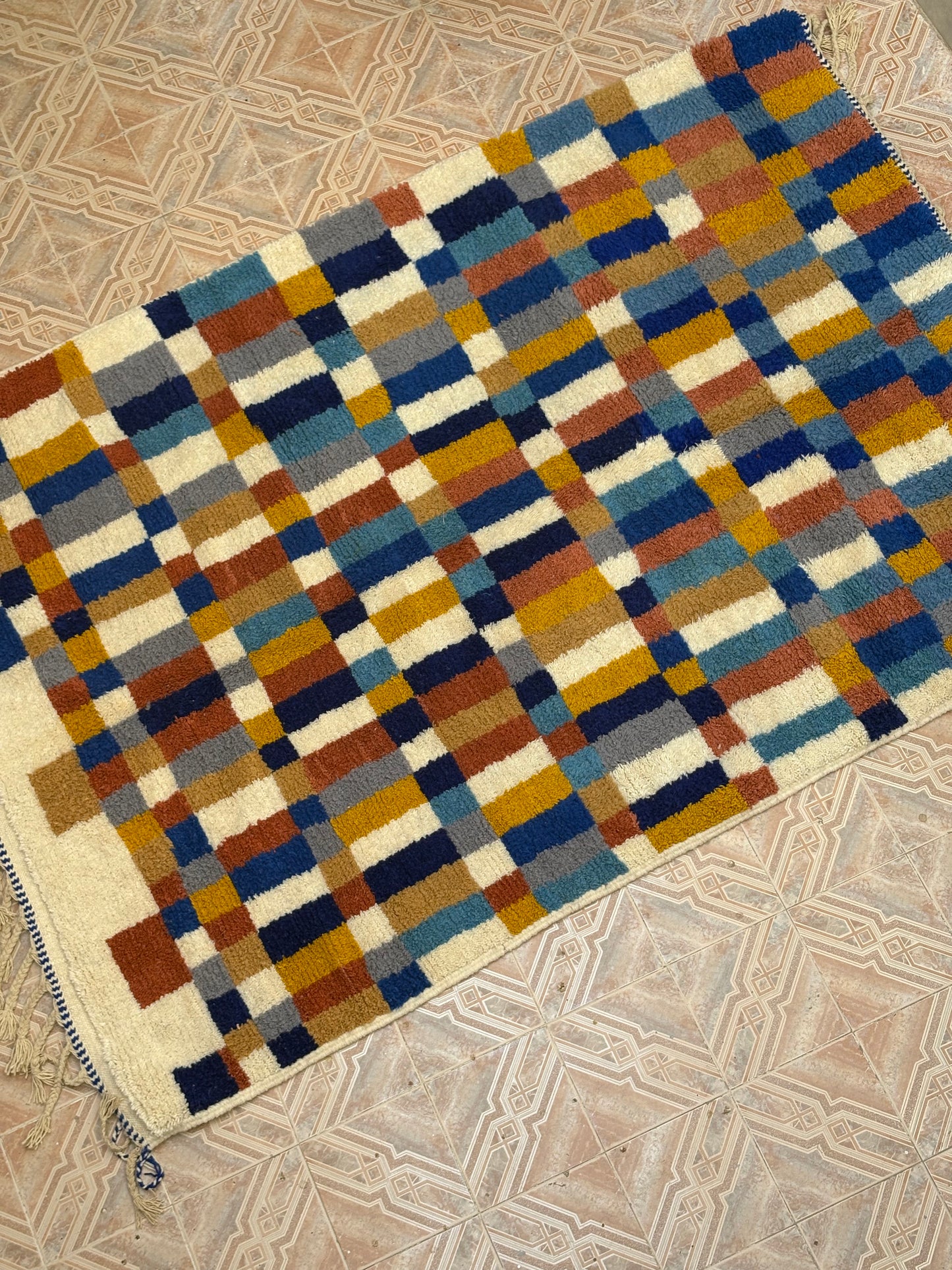 Beni Ouarain Moroccan Colorful Rug (966) 295x205cm - Blue Swimming Pool