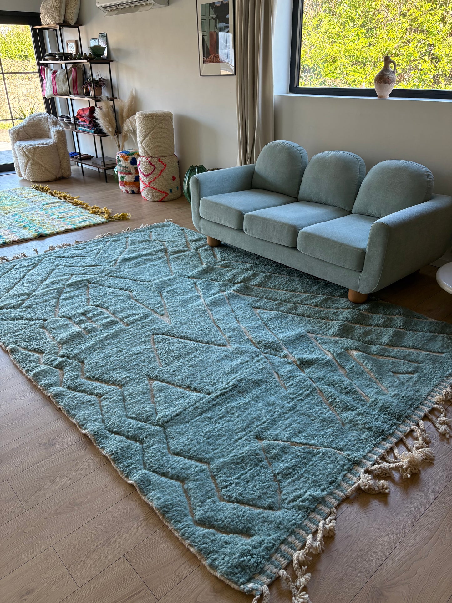 Beni Ouarain Moroccan Colorful Rug (806) 310x201cm - Baby Blue