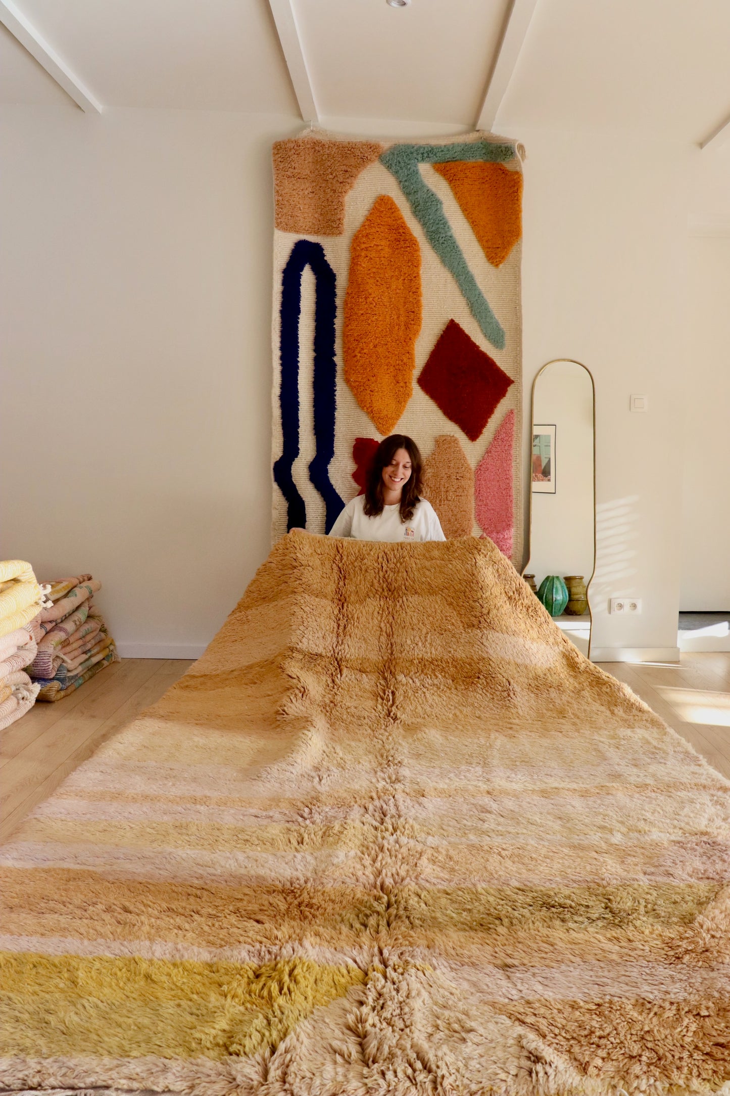 Tapis Beni Ouarain coloré (949) 292x210cm - Apricot Sorbet