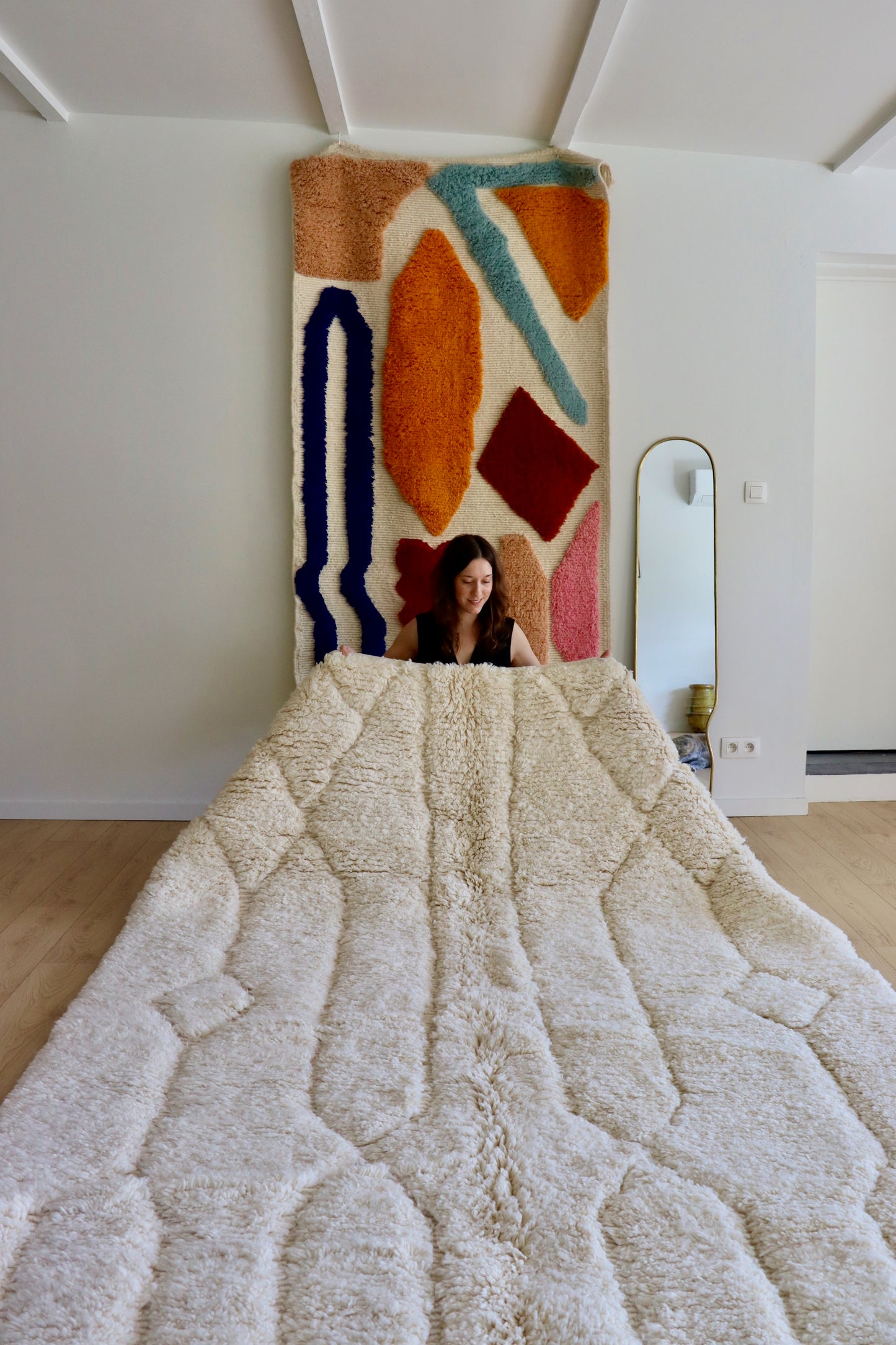 Beni Ouarain Moroccan Colorful Rug (962) 310x204cm - Snow on top