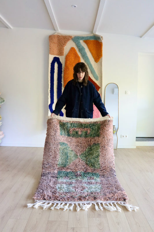 Beni Ouarain Marokkaans kleurrijk tapijt (1003) 154x106cm - Purple Moss