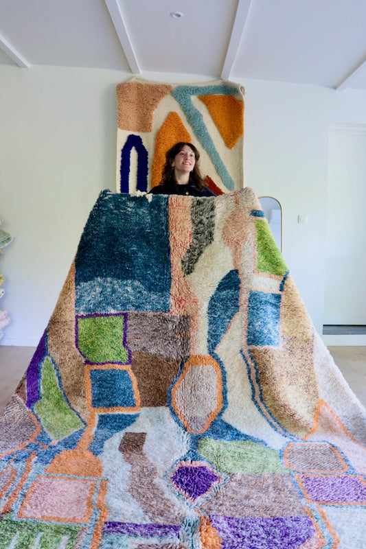 Tapis Beni Ouarain coloré (1022) 293x223cm - Outremer