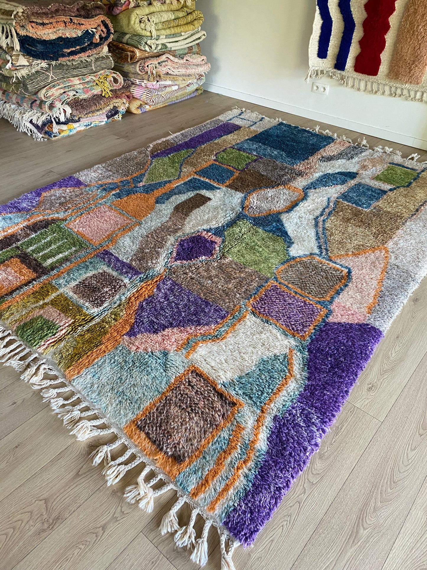 Tapis Beni Ouarain coloré (1022) 293x223cm - Outremer