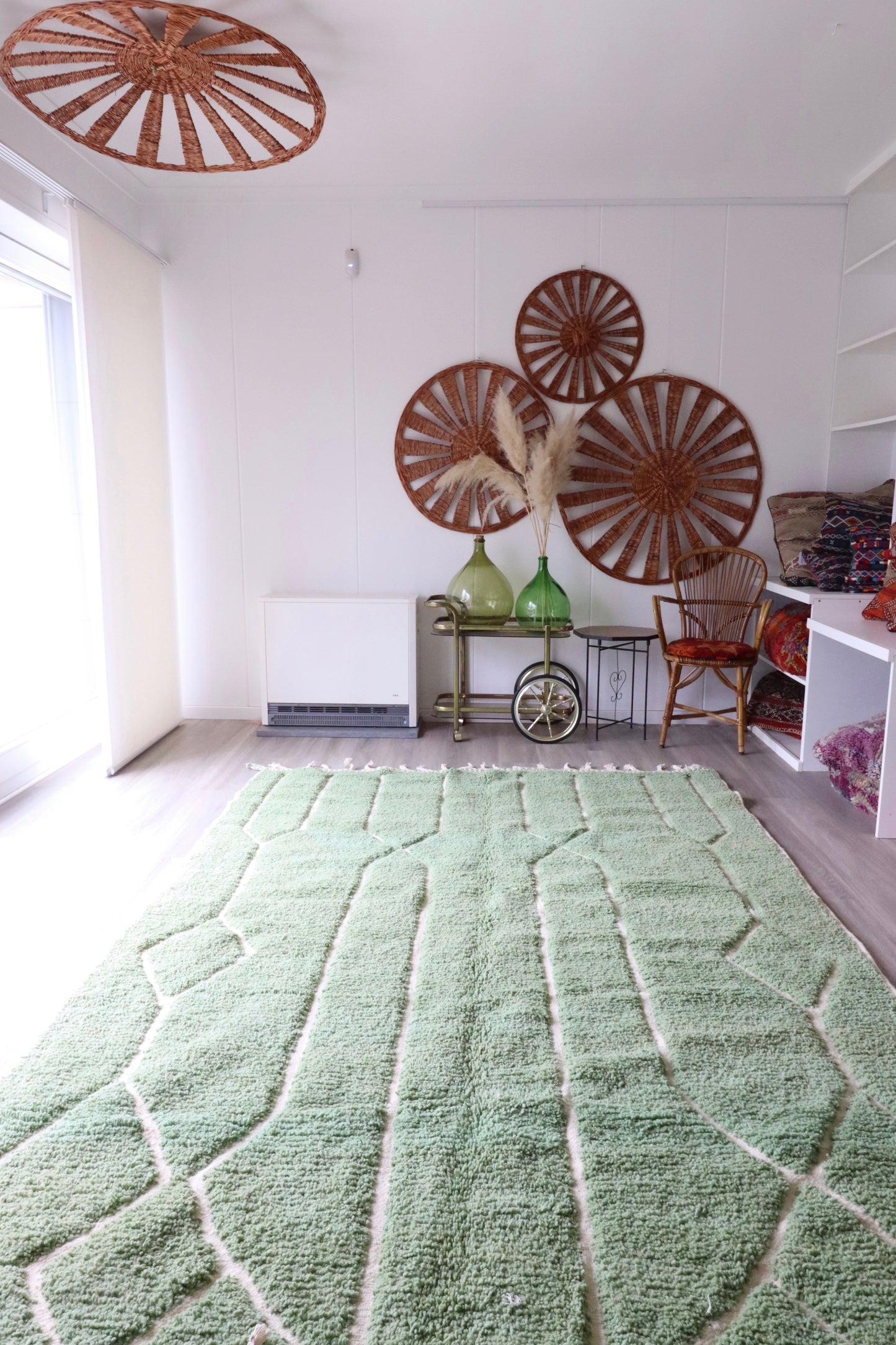 Beni Ouarain Moroccan Green Rug (336) 296x196cm - Matcha