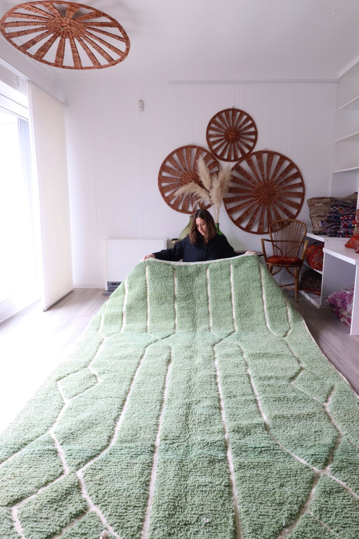 Beni Ouarain Moroccan Green Rug (336) 296x196cm - Matcha