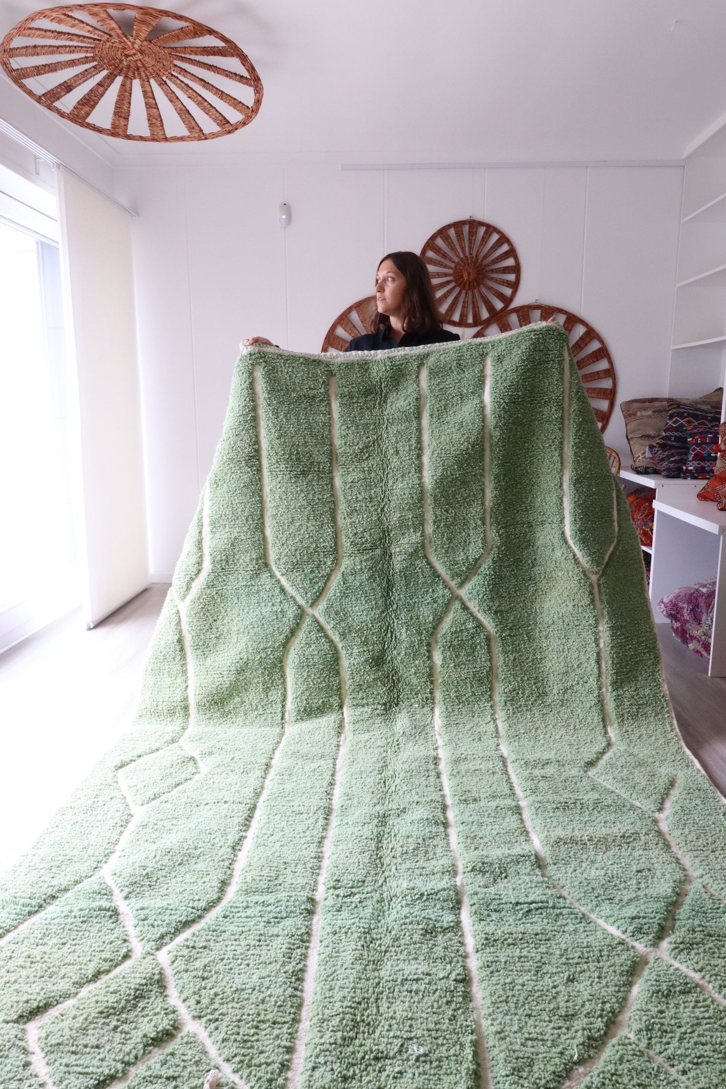 Beni Ouarain Moroccan Green Rug (336) 296x196cm - Matcha