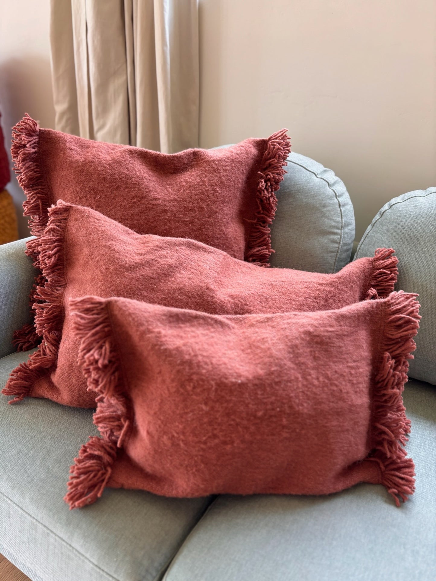 Moroccan Wool Cushions with tassels - Blue/Pink/Orange/Butter Yellow/Terracotta