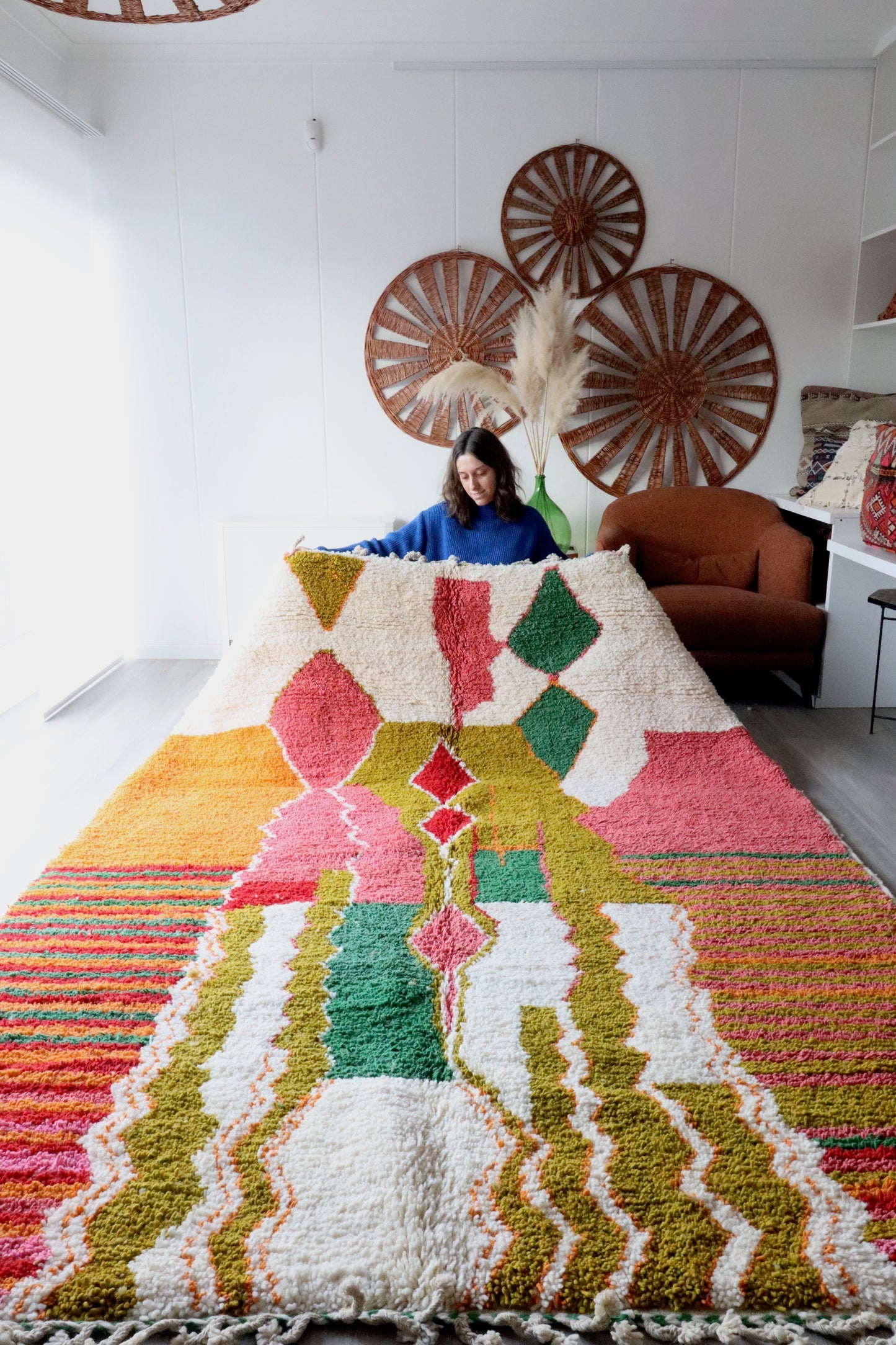 Beni Ouarain Moroccan Colorful Rug (410) 280x214cm - Olive