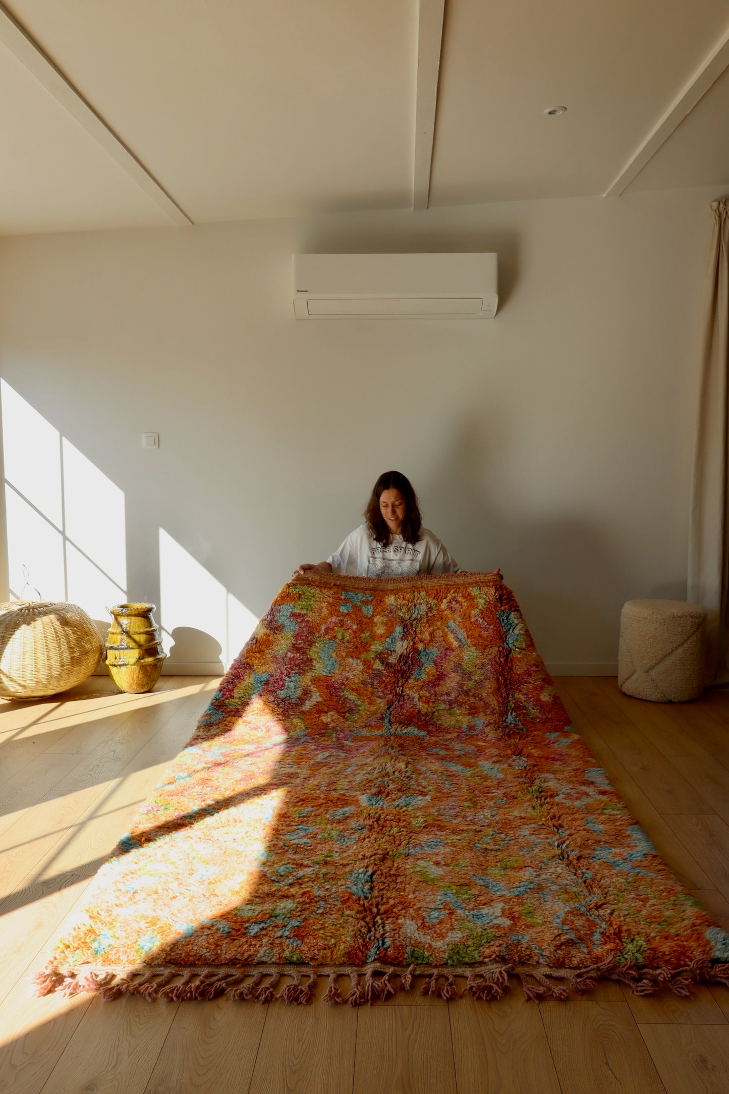 Beni Ouarain Moroccan Colorful Rug (852) 251x157cm - Pumpkin pie