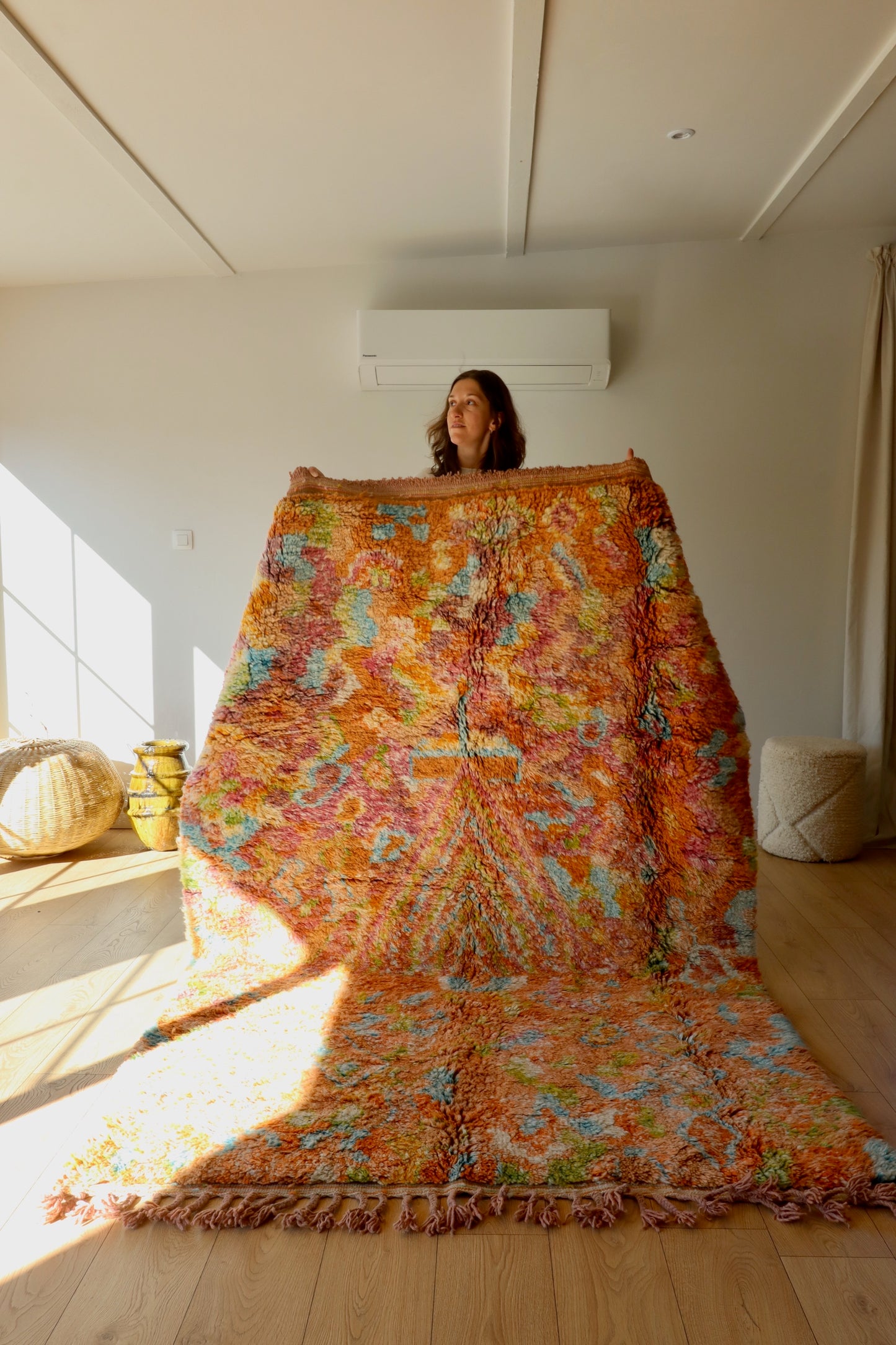 Beni Ouarain Moroccan Colorful Rug (852) 251x157cm - Pumpkin pie