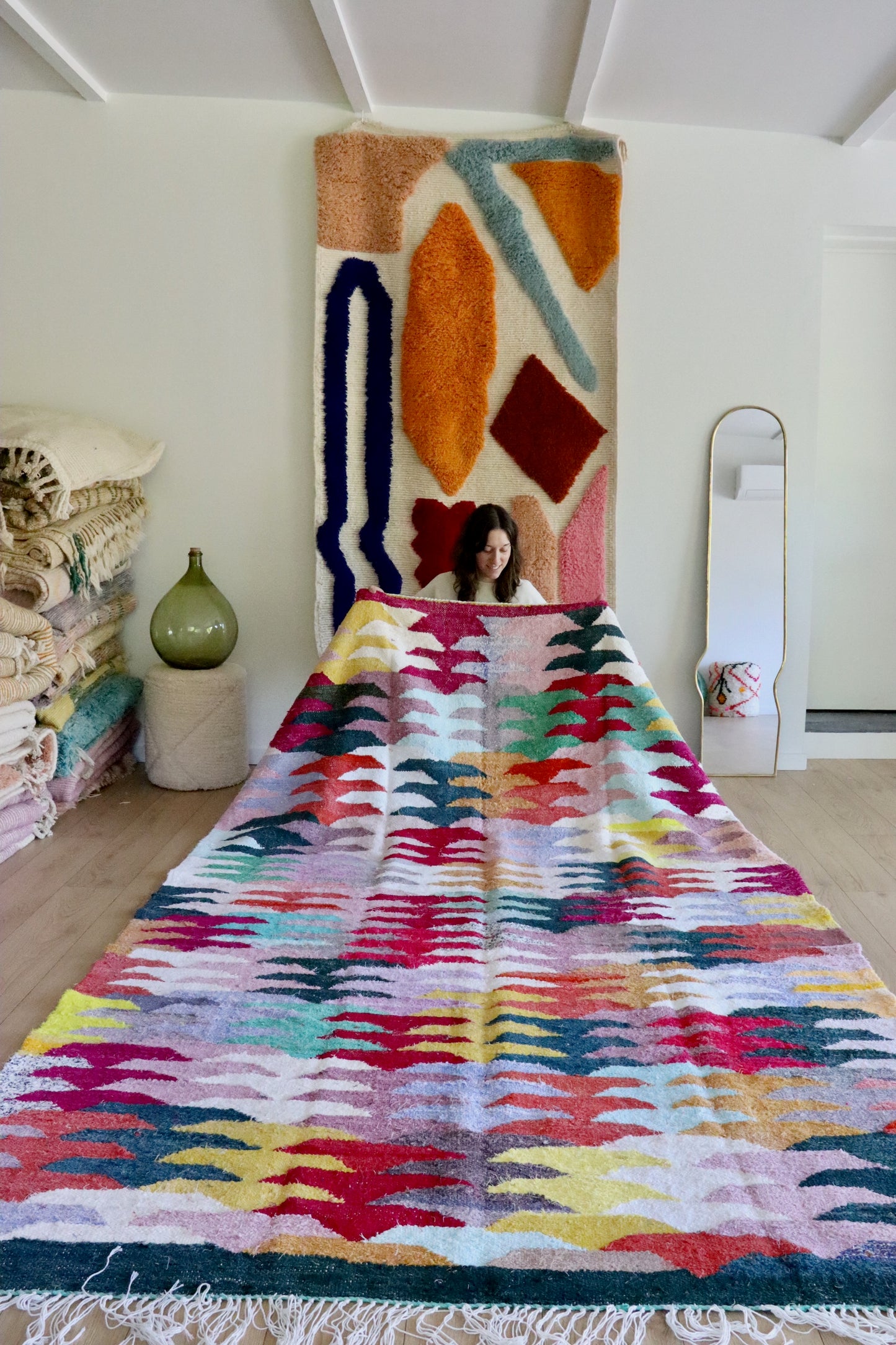 Moroccan Boucherouite Kilim Colorful Rug (913) 300x188cm - Evening on the terrasse