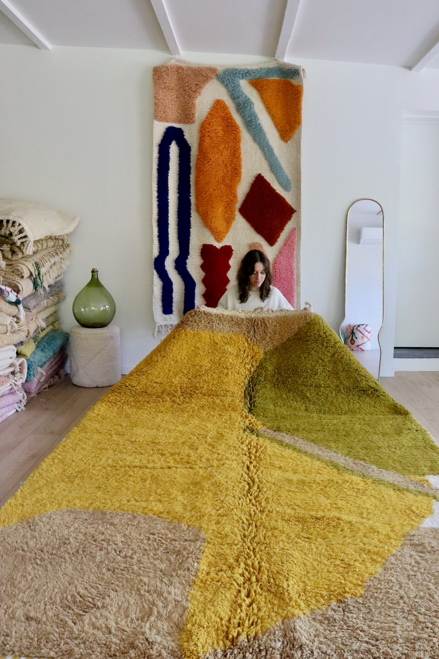 Beni Ouarain Moroccan Colorful Rug (914) 290x215cm - Crème Brûlée