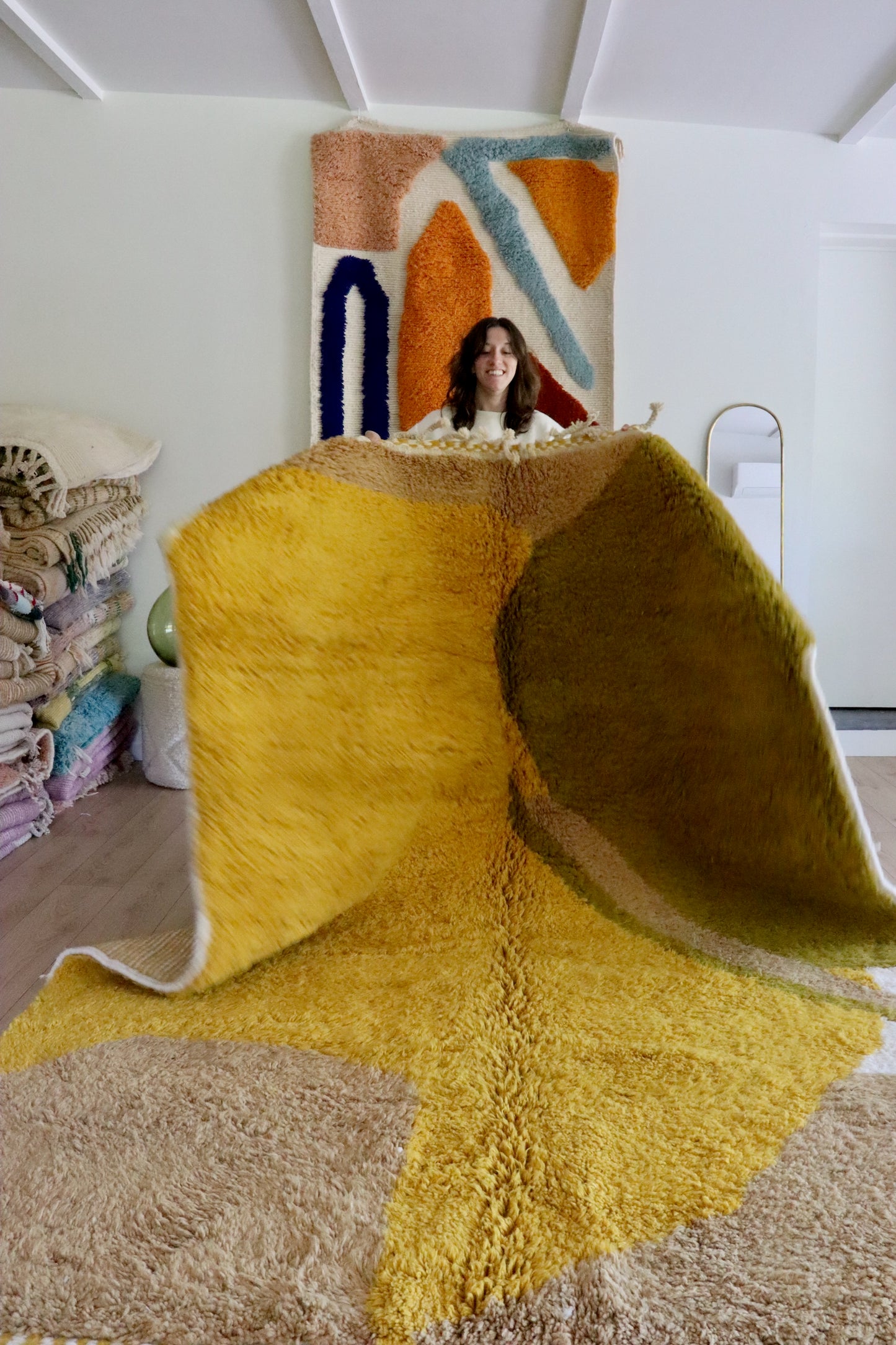 Beni Ouarain Moroccan Colorful Rug (914) 290x215cm - Crème Brûlée