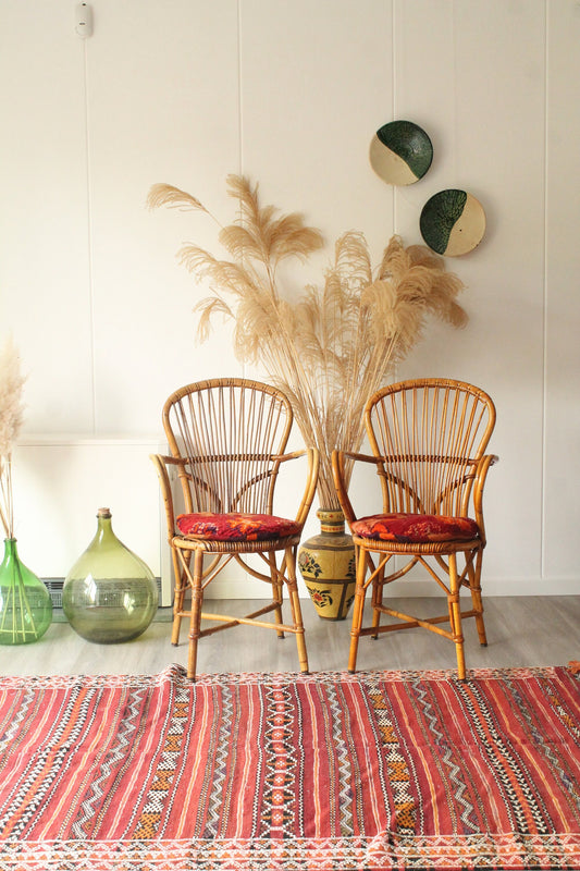 Set van 2 authentieke rotan stoelen uit de jaren 60 van Audoux-Minet