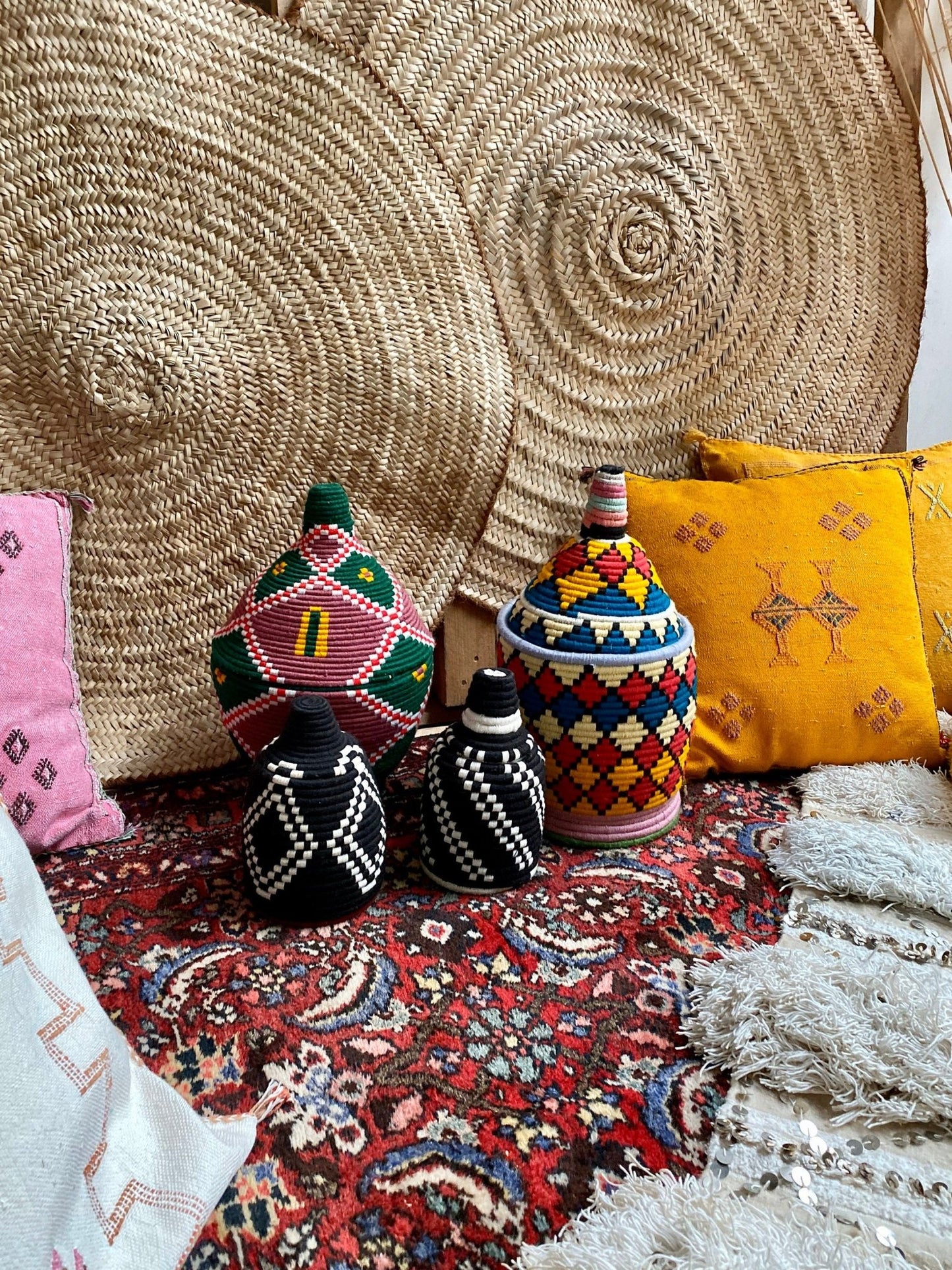 SEVILLE Black & White Moroccan Wool Basket - Tree of Colors