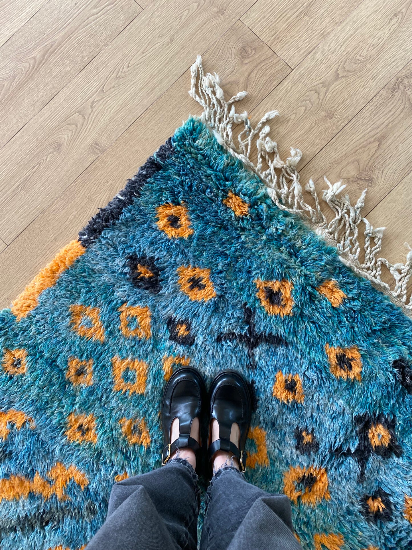 Beni Ouarain Moroccan Colorful Rug (931) 290x206cm - Deep in the ocean