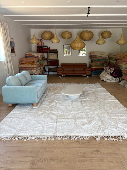 Beni Ouarain Moroccan White Rug (812) 394x290cm - Lapland