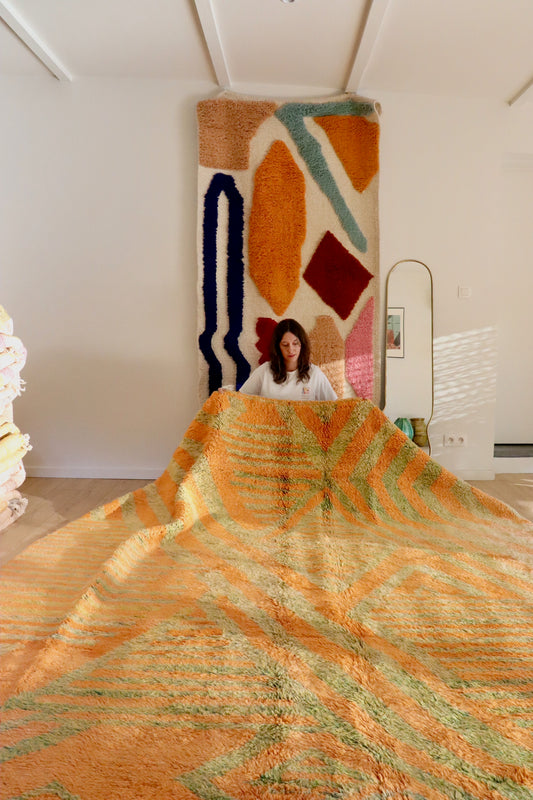 Tapis Beni Ouarain coloré (950) 354x262cm - Pistacchio & Mango