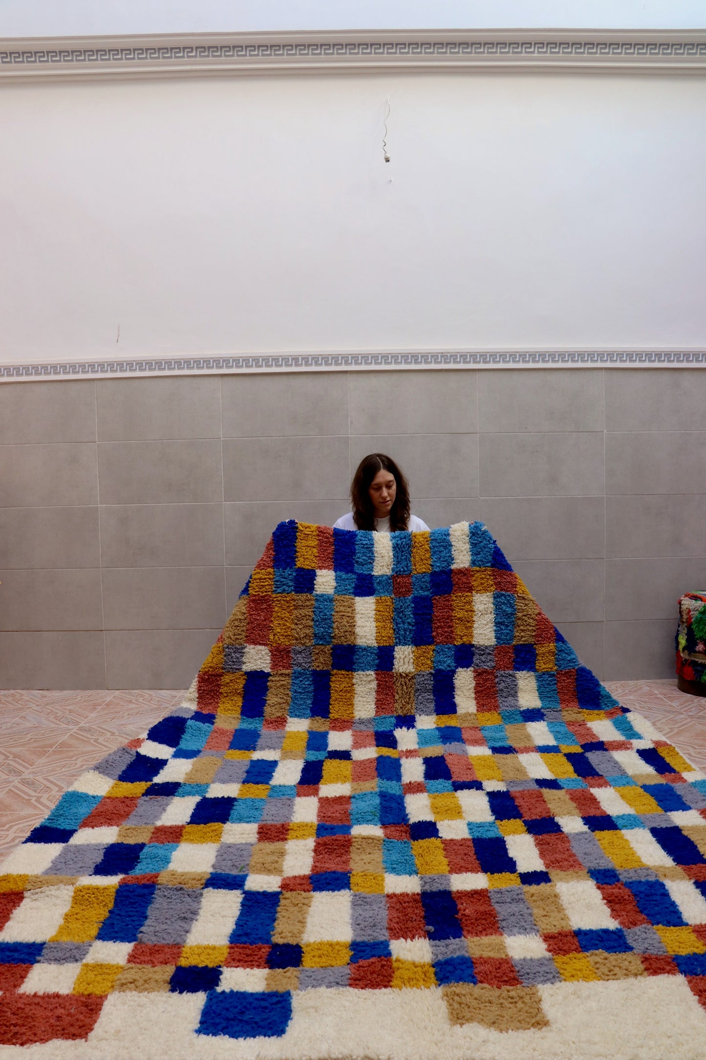 Beni Ouarain Moroccan Colorful Rug (966) 295x205cm - Blue Swimming Pool