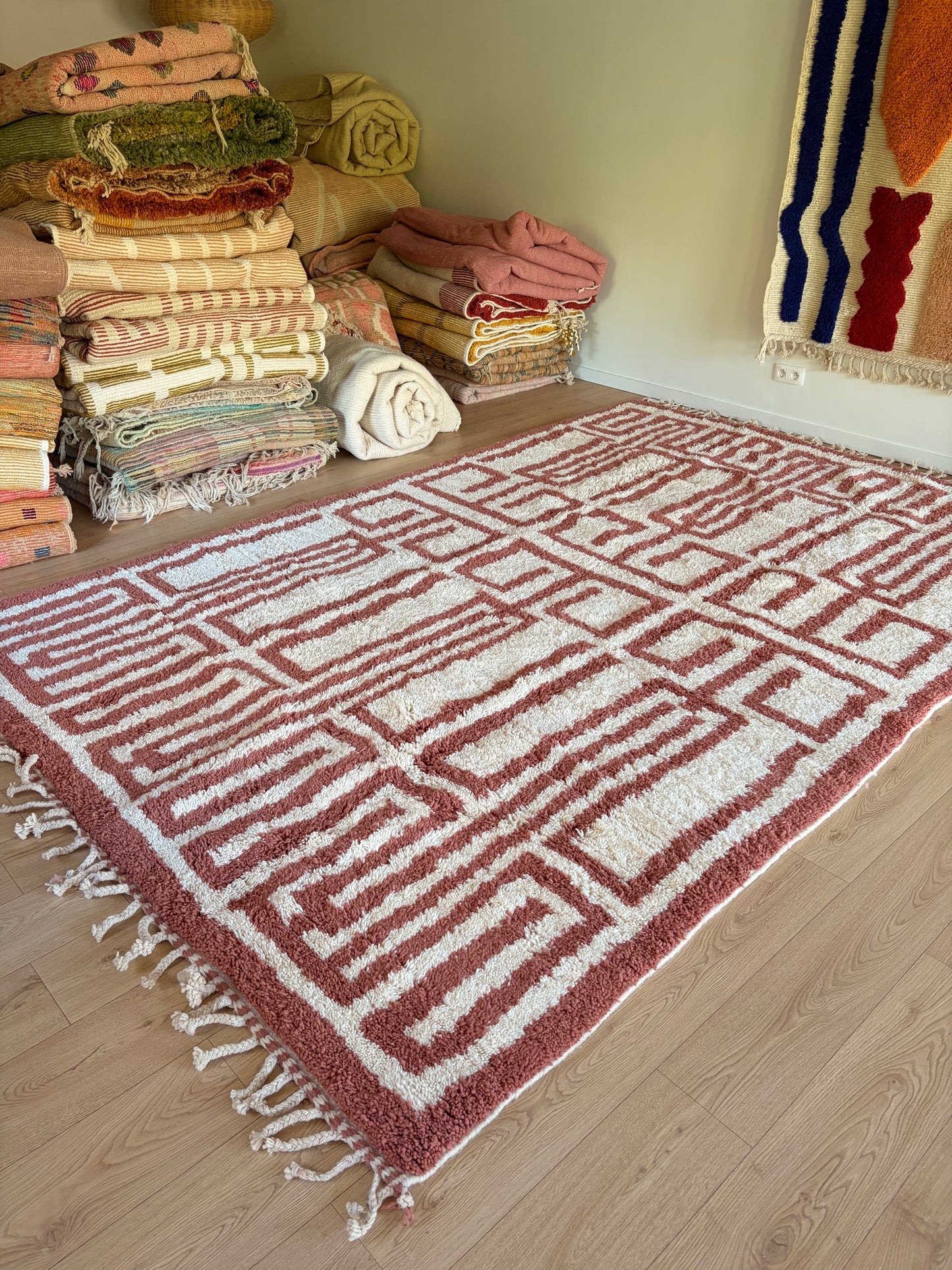 Beni Ouarain Moroccan Colorful Rug (1305) 363x234cm - Red Wine