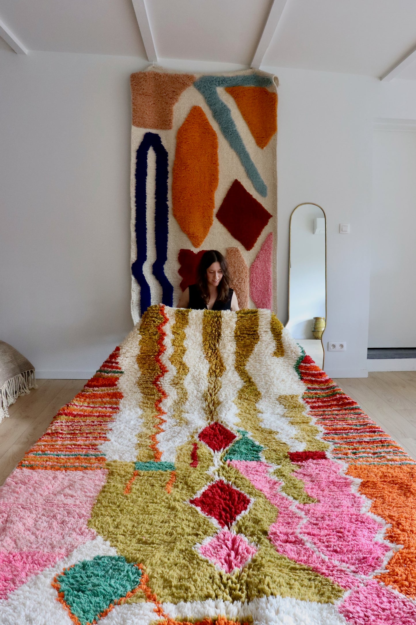 Beni Ouarain Moroccan Colorful Rug (965) 315x210cm - Olive green