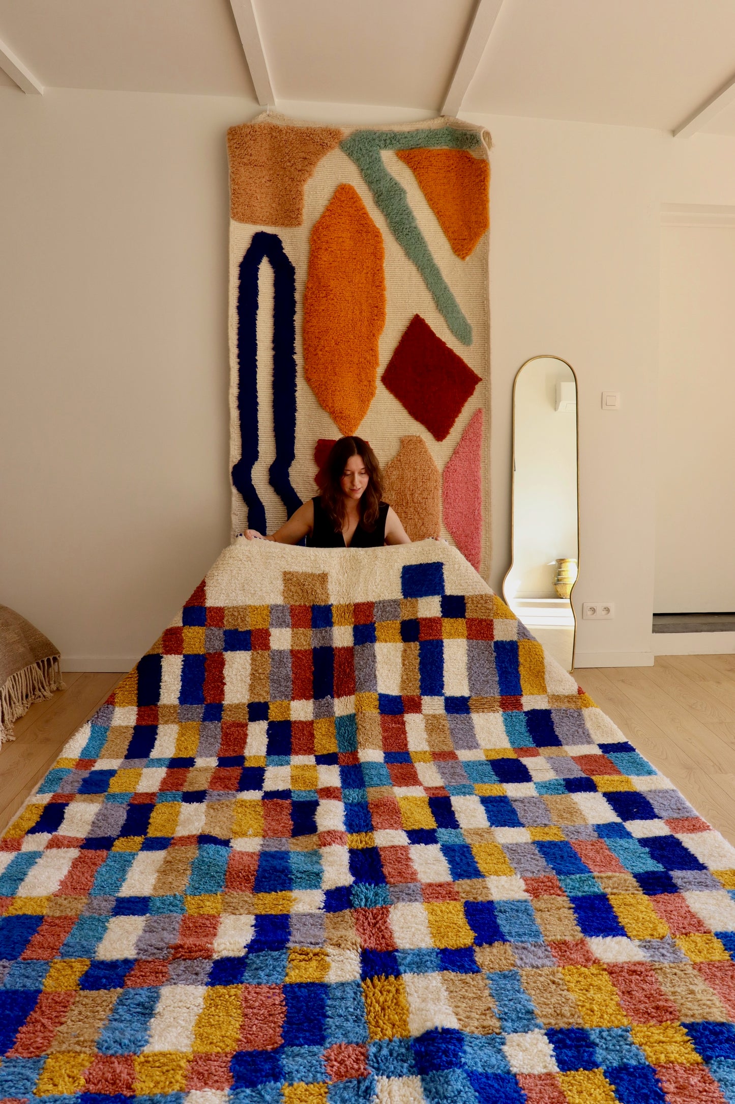 Beni Ouarain Moroccan Colorful Rug (966) 295x205cm - Blue Swimming Pool
