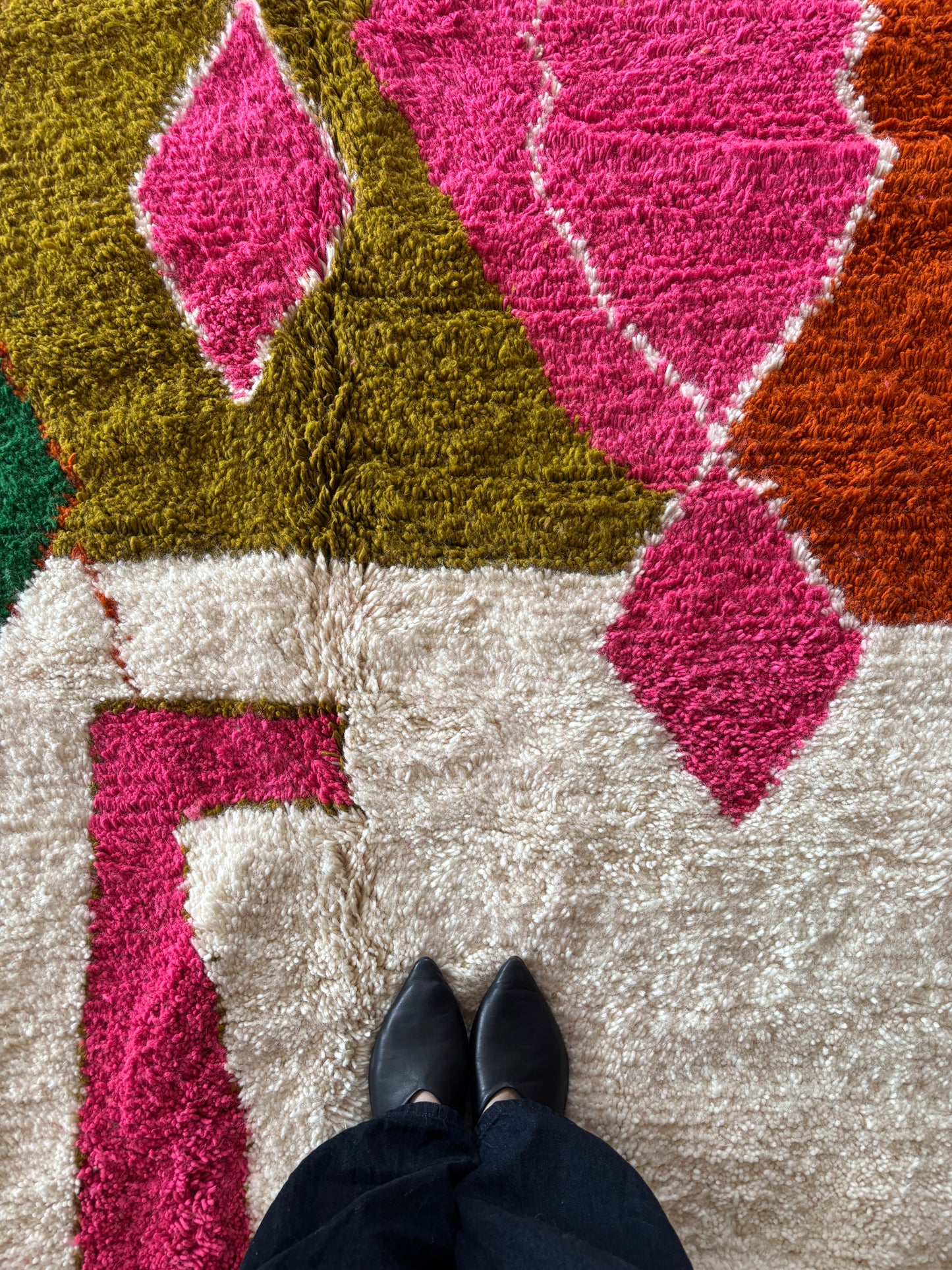 Beni Ouarain Moroccan Colorful Rug (1088) 300x206cm - Olive Green