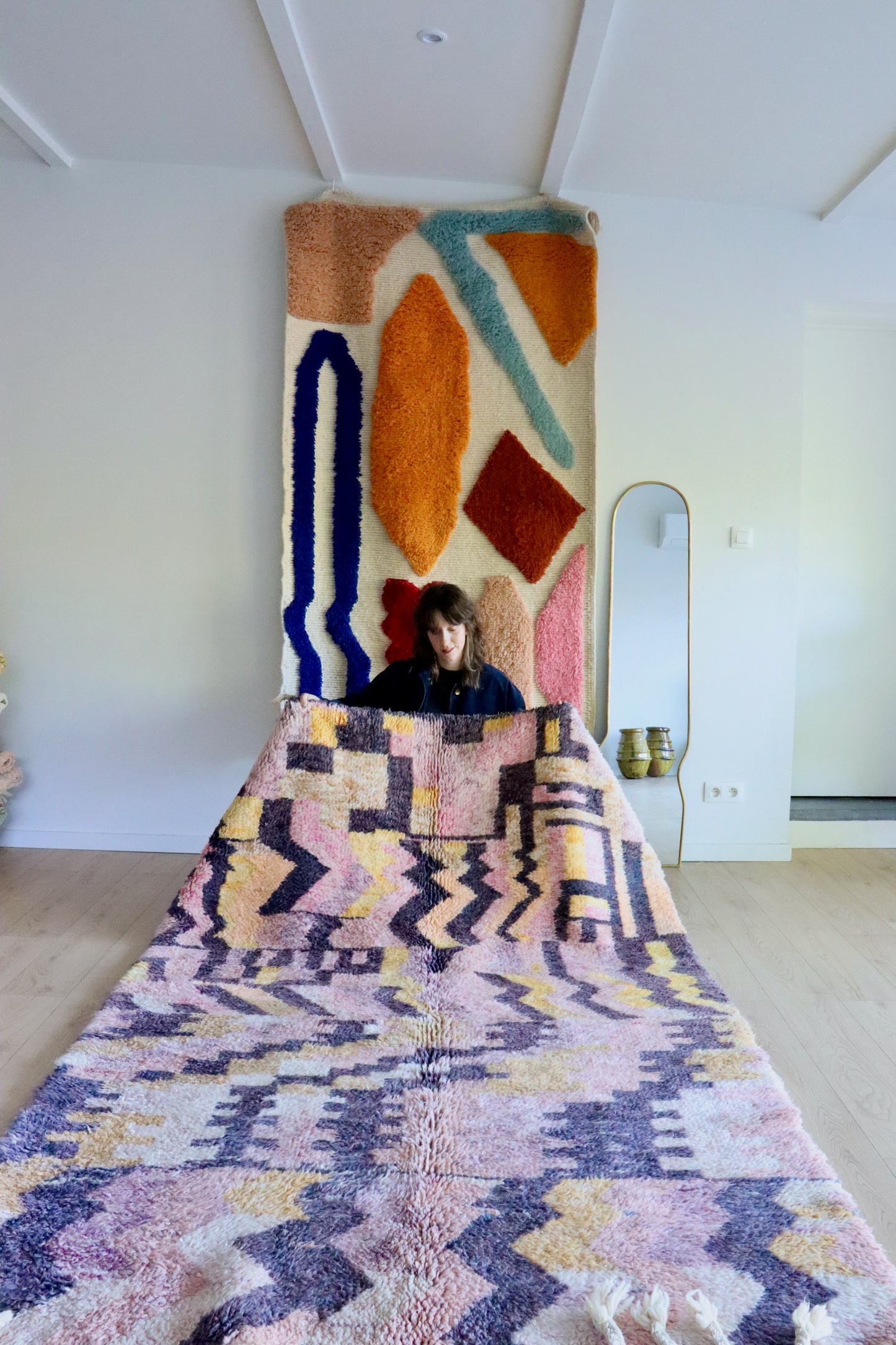 Beni Ouarain Marokkaans kleurrijk tapijt (1010) 255x156cm - Pinky Dust