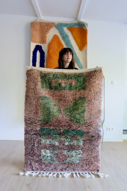 Beni Ouarain Marokkaans kleurrijk tapijt (1003) 154x106cm - Purple Moss