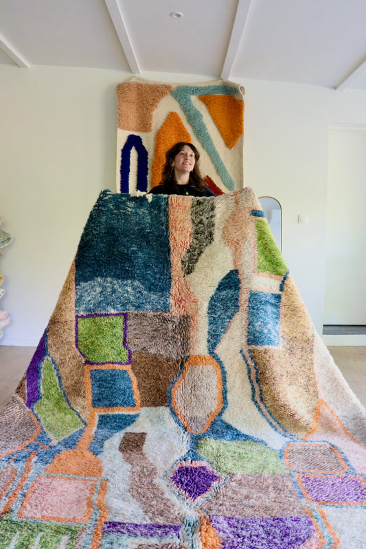 Beni Ouarain Marokkaans kleurrijk tapijt (1022) 293x223cm - Outremer