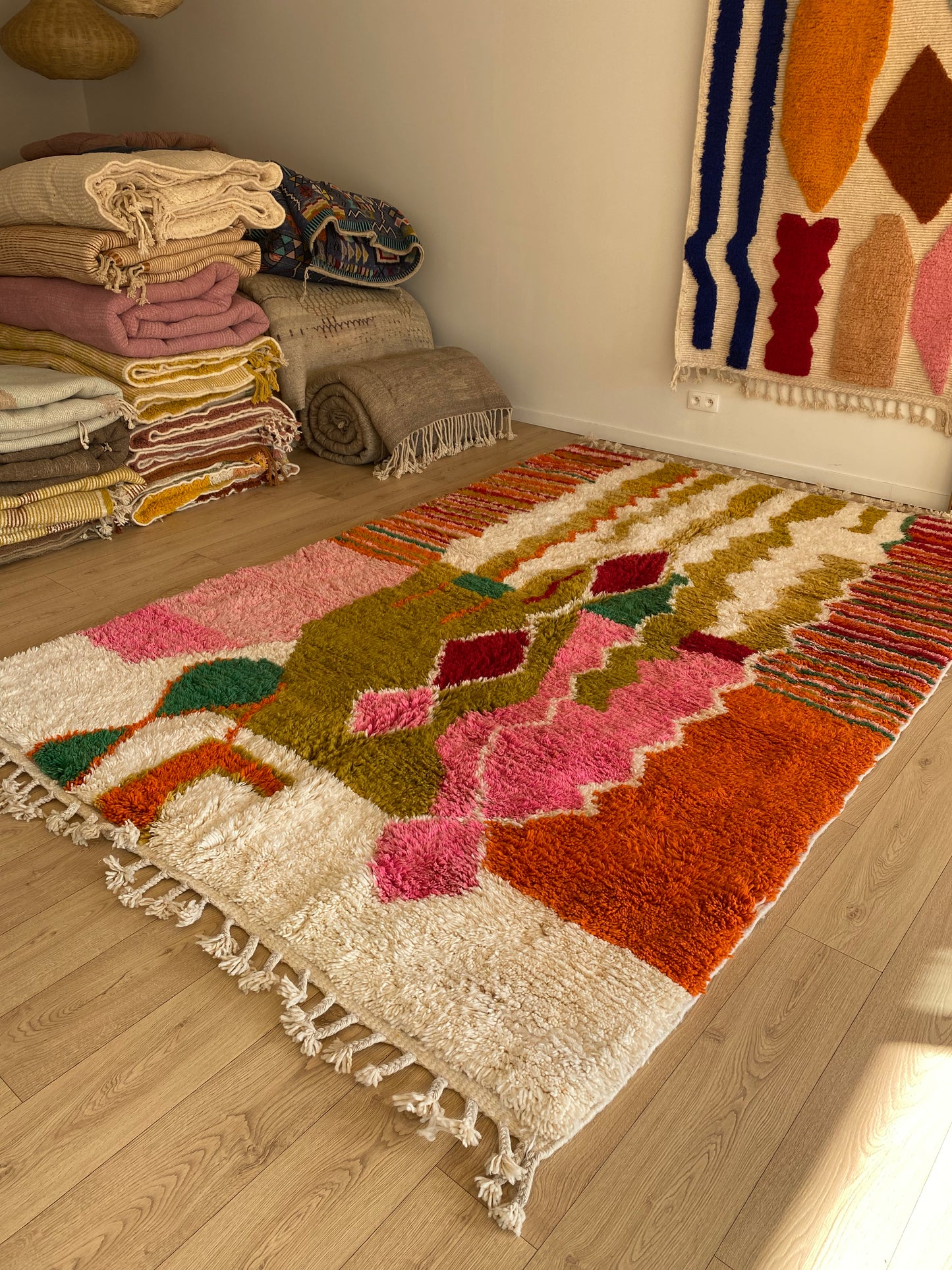 Beni Ouarain Moroccan Colorful Rug (965) 315x210cm - Olive green