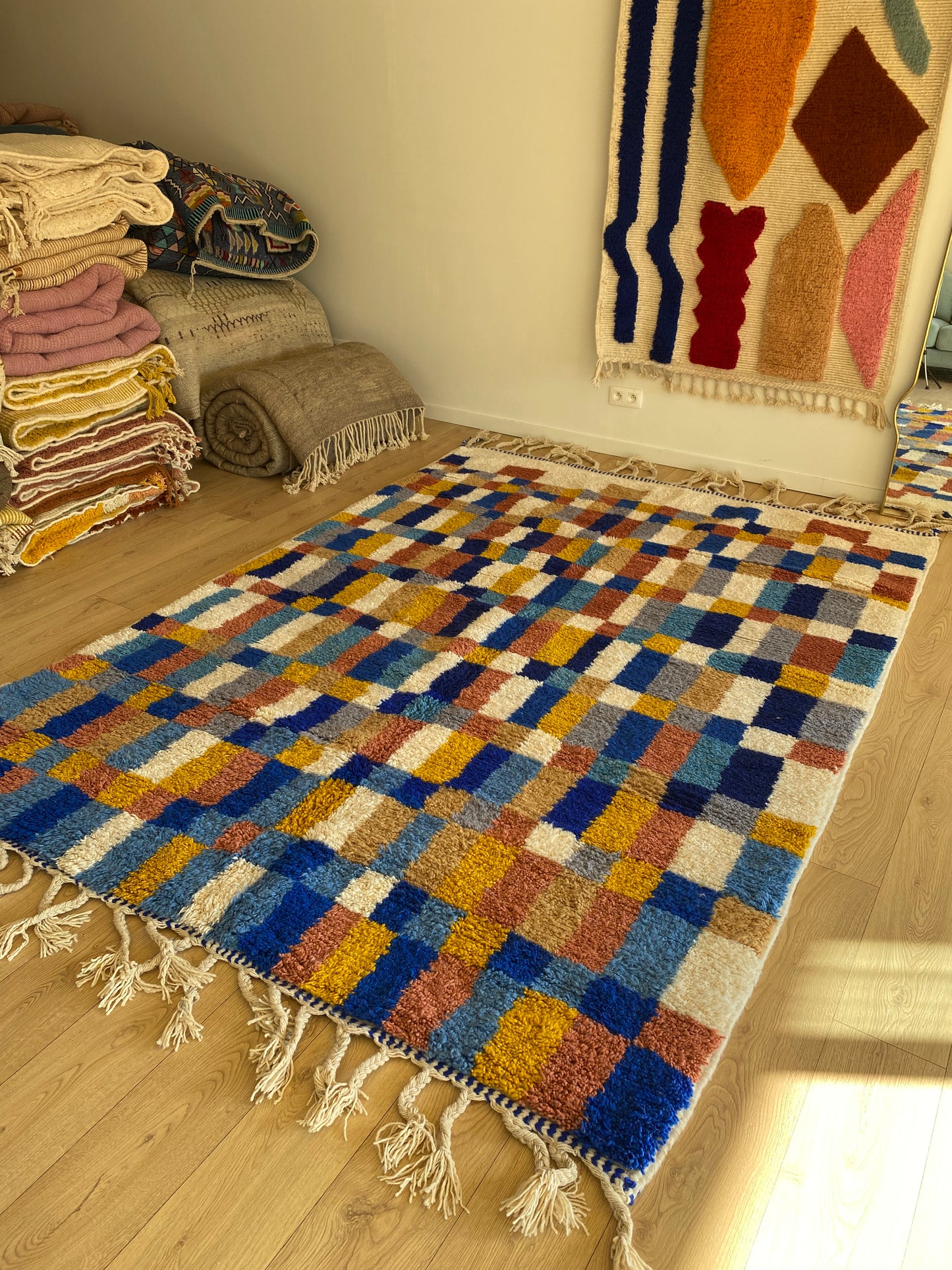 Beni Ouarain Moroccan Colorful Rug (966) 295x205cm - Blue Swimming Pool