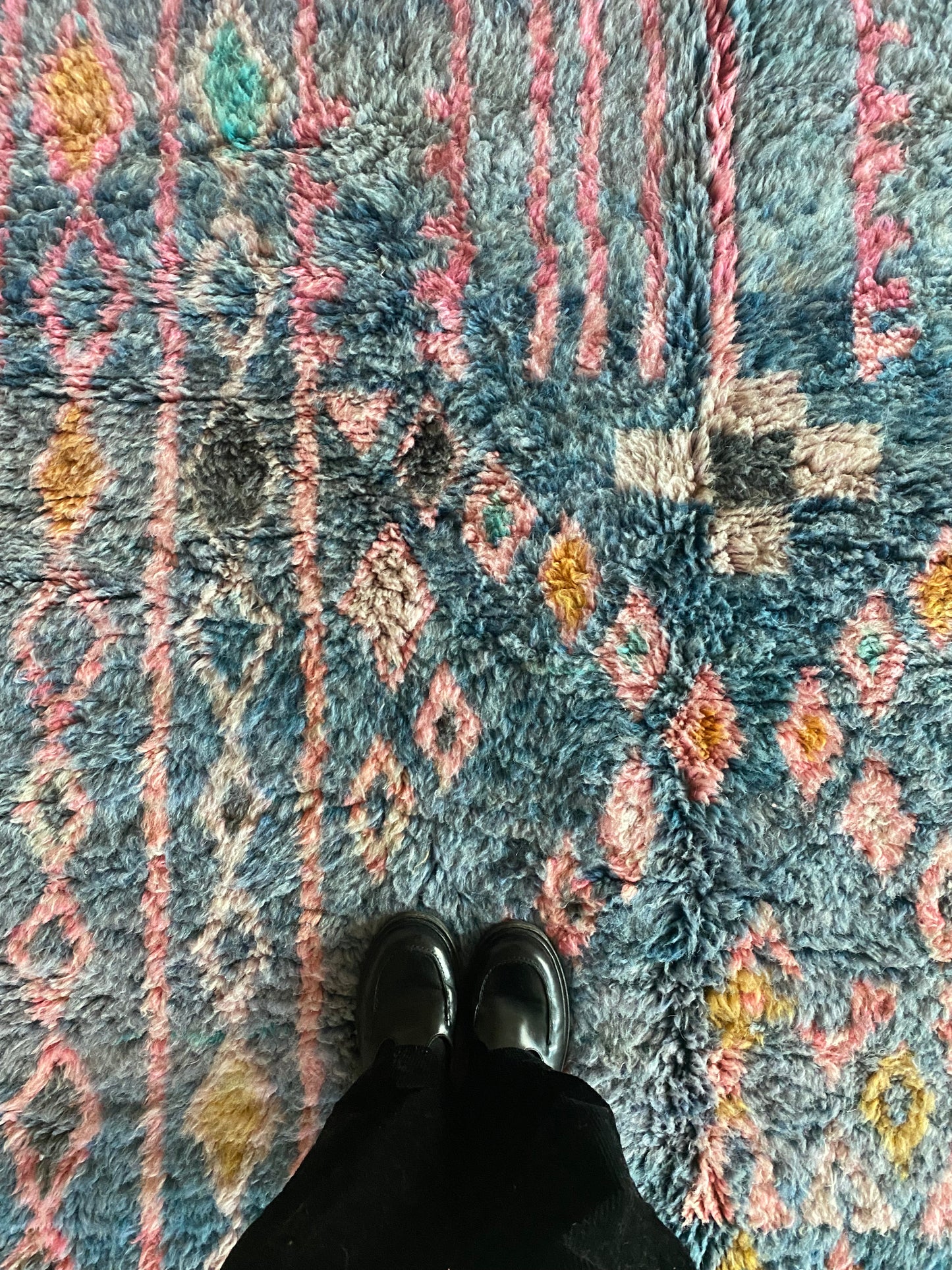 Beni Ouarain Moroccan Colorful Rug (1047) 242x162cm - Soft blue