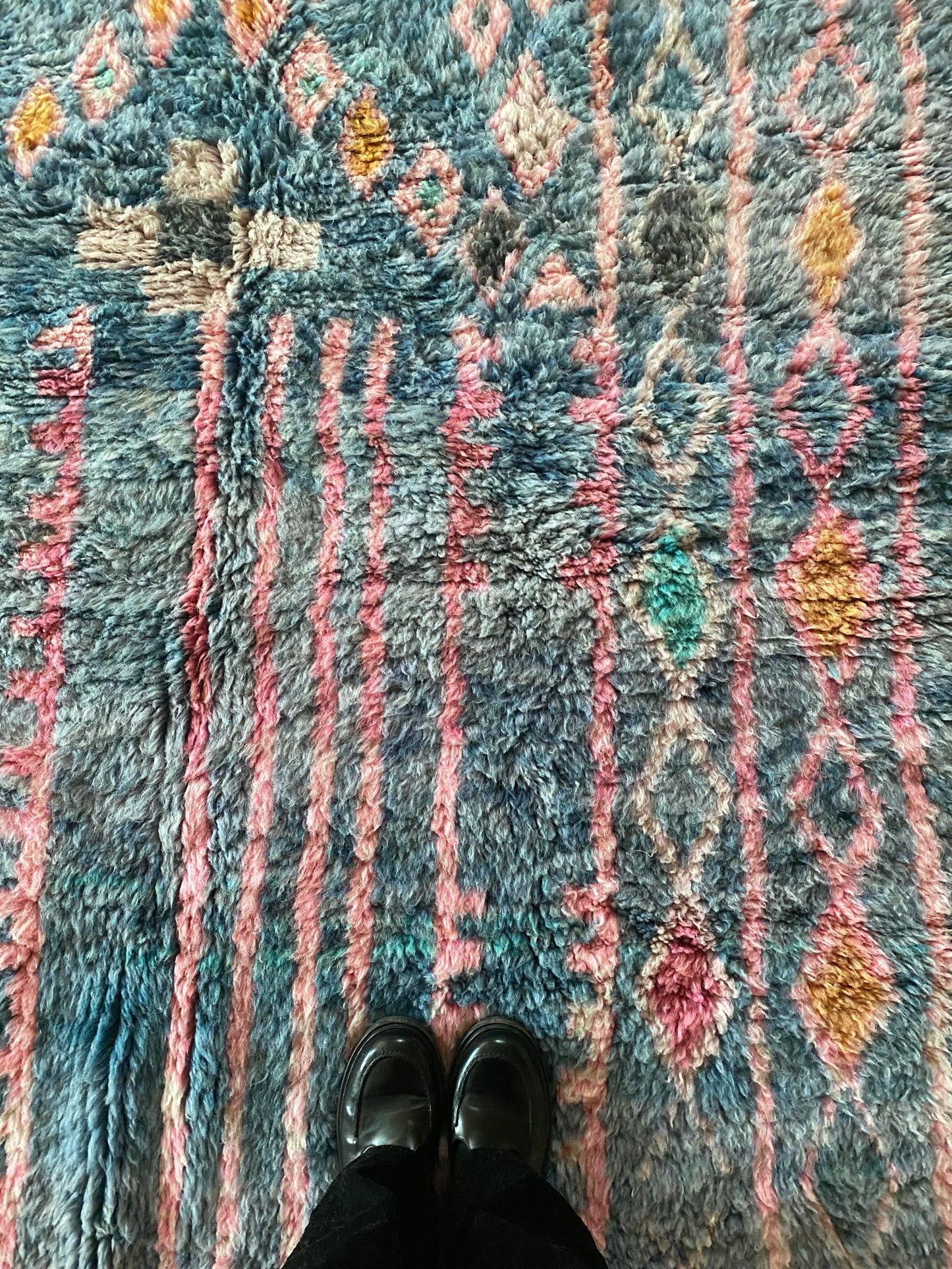 Beni Ouarain Moroccan Colorful Rug (1047) 242x162cm - Soft blue