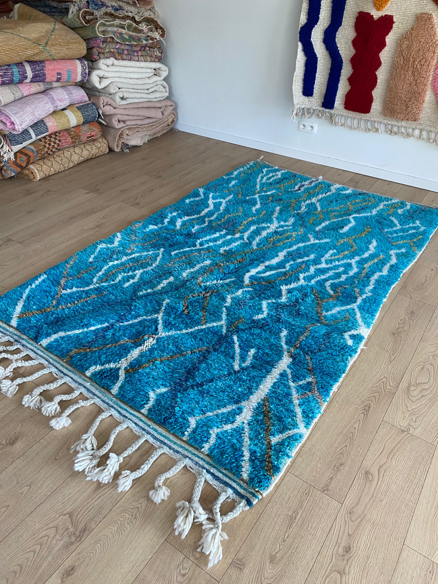 Beni Ouarain Moroccan Colorful Rug (1041) 249x157cm - Blue