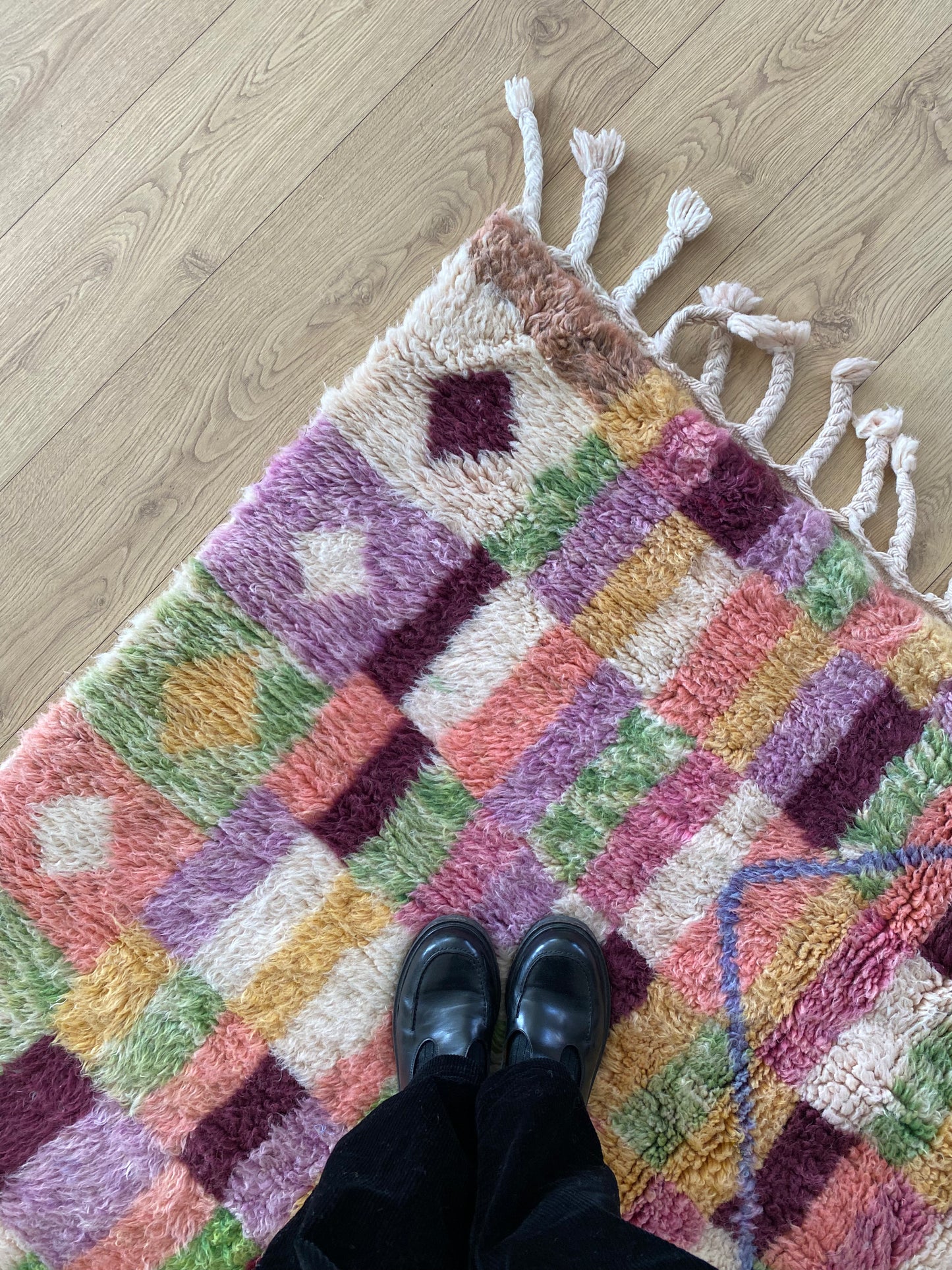 Beni Ouarain Moroccan Colorful Rug (1059) 303x202cm - Spilled Red Wine