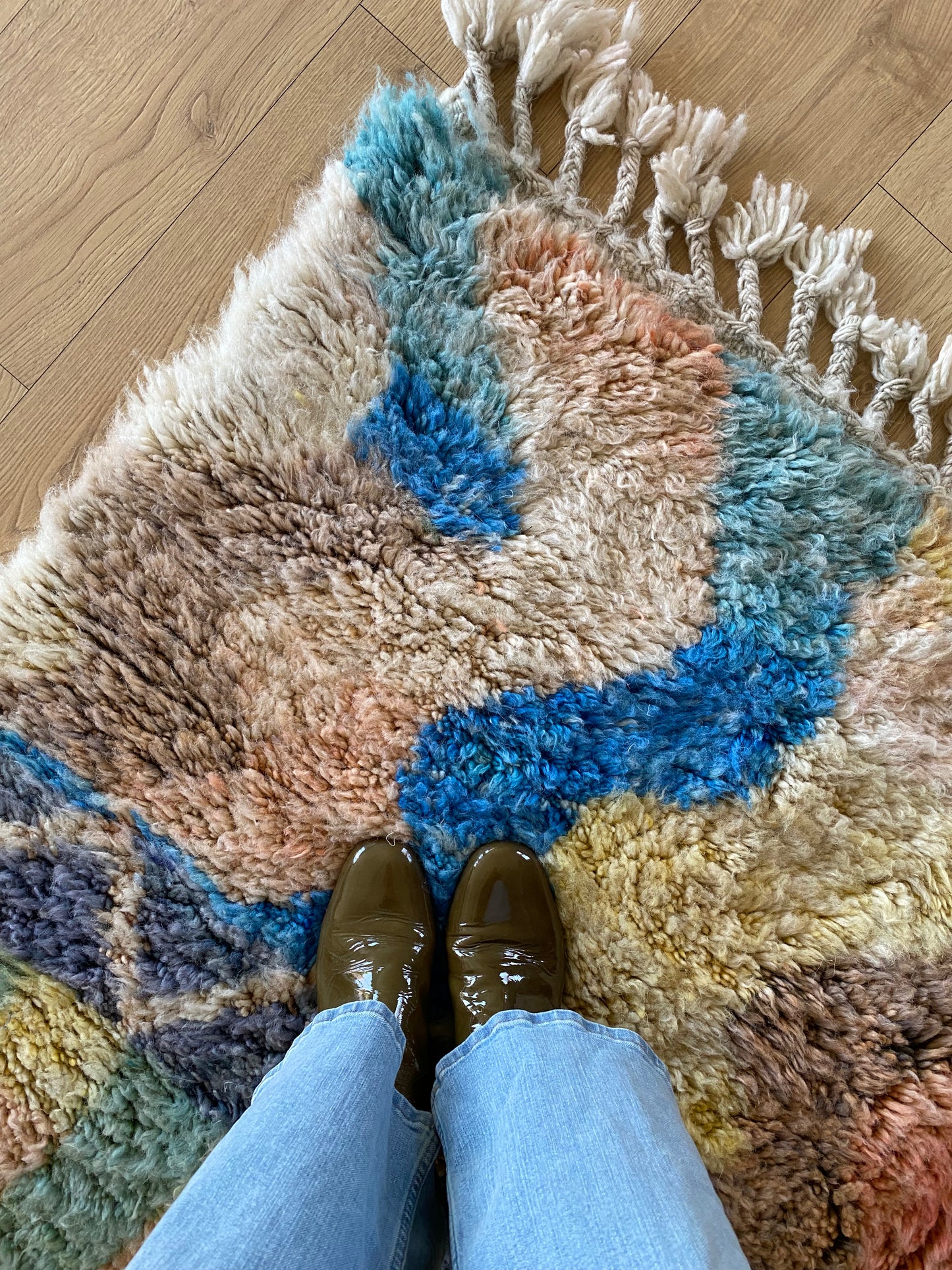 Beni Ouarain Moroccan Colorful Rug (1101) 247x165cm - Pastel Blue