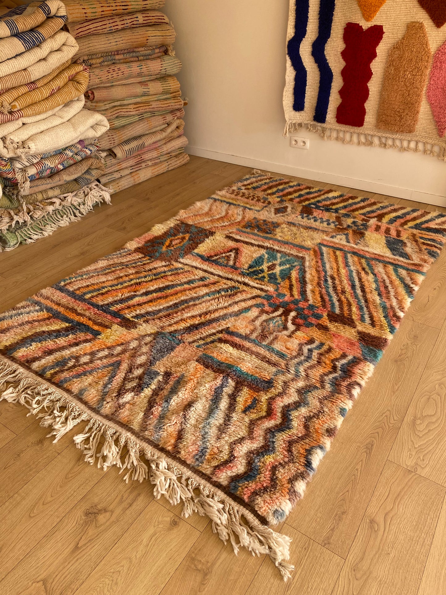 Beni Ouarain Moroccan Colorful Rug (1111) 251x158cm - Tribal