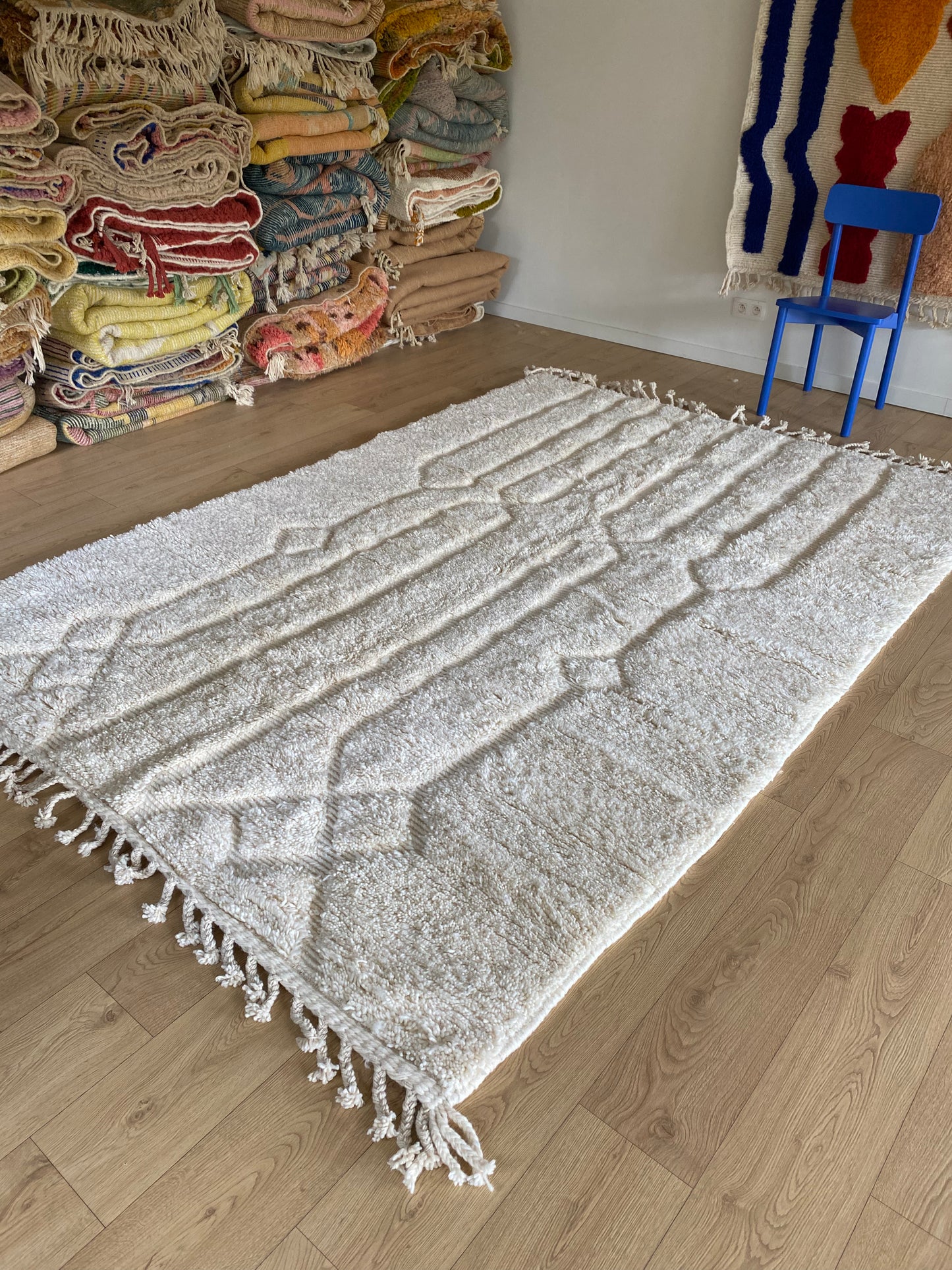 Tree of Colors Design Berber Rug (1183) 284x196cm - White Berber Rug No 2