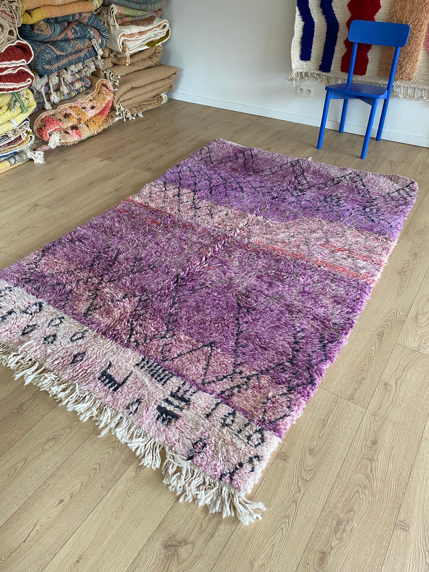 Beni Ouarain Moroccan Colorful Rug (1166) 240x161cm - Lila