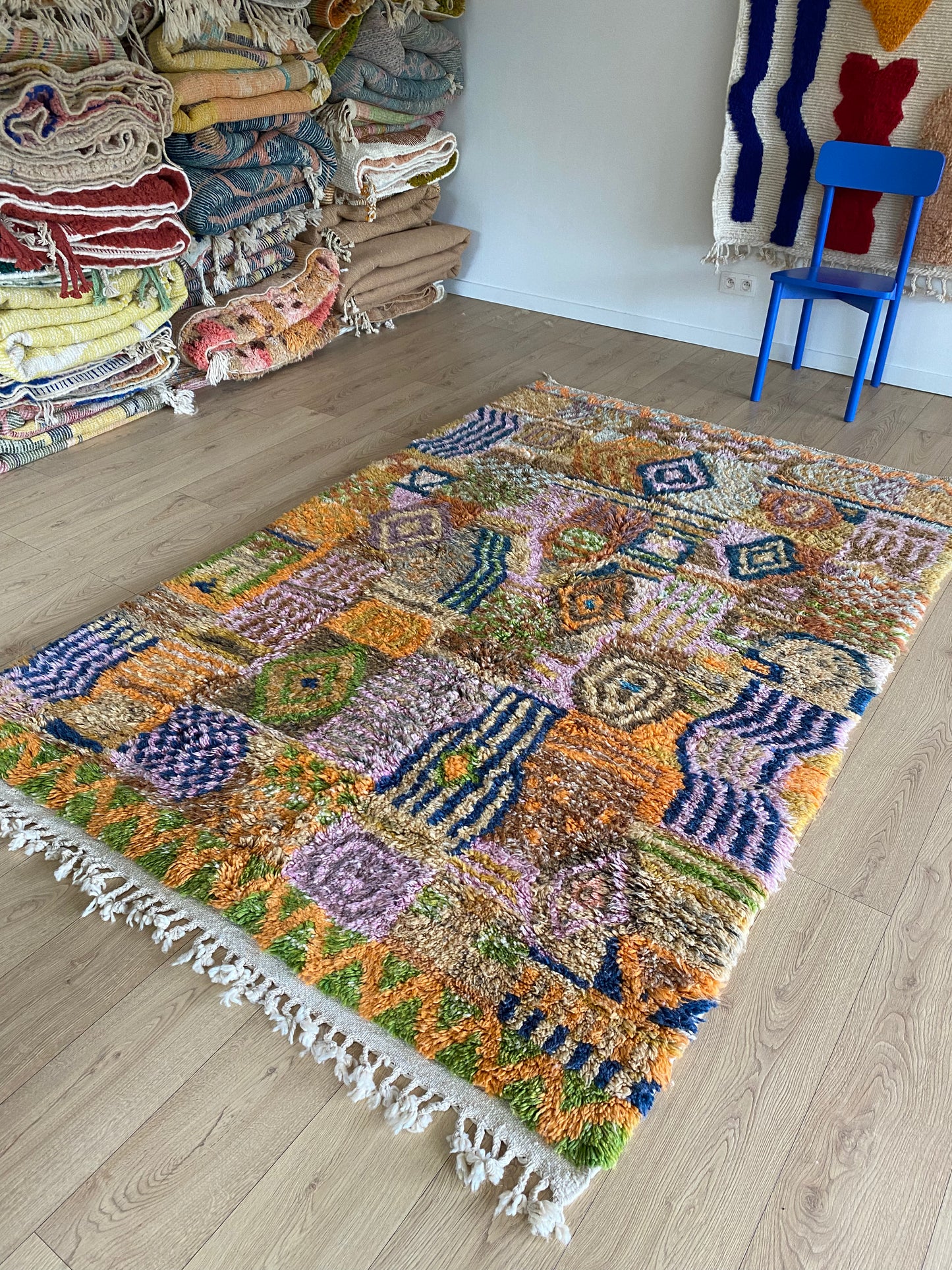Beni Ouarain Moroccan Colorful Rug (1165) 252x168cm - Tania