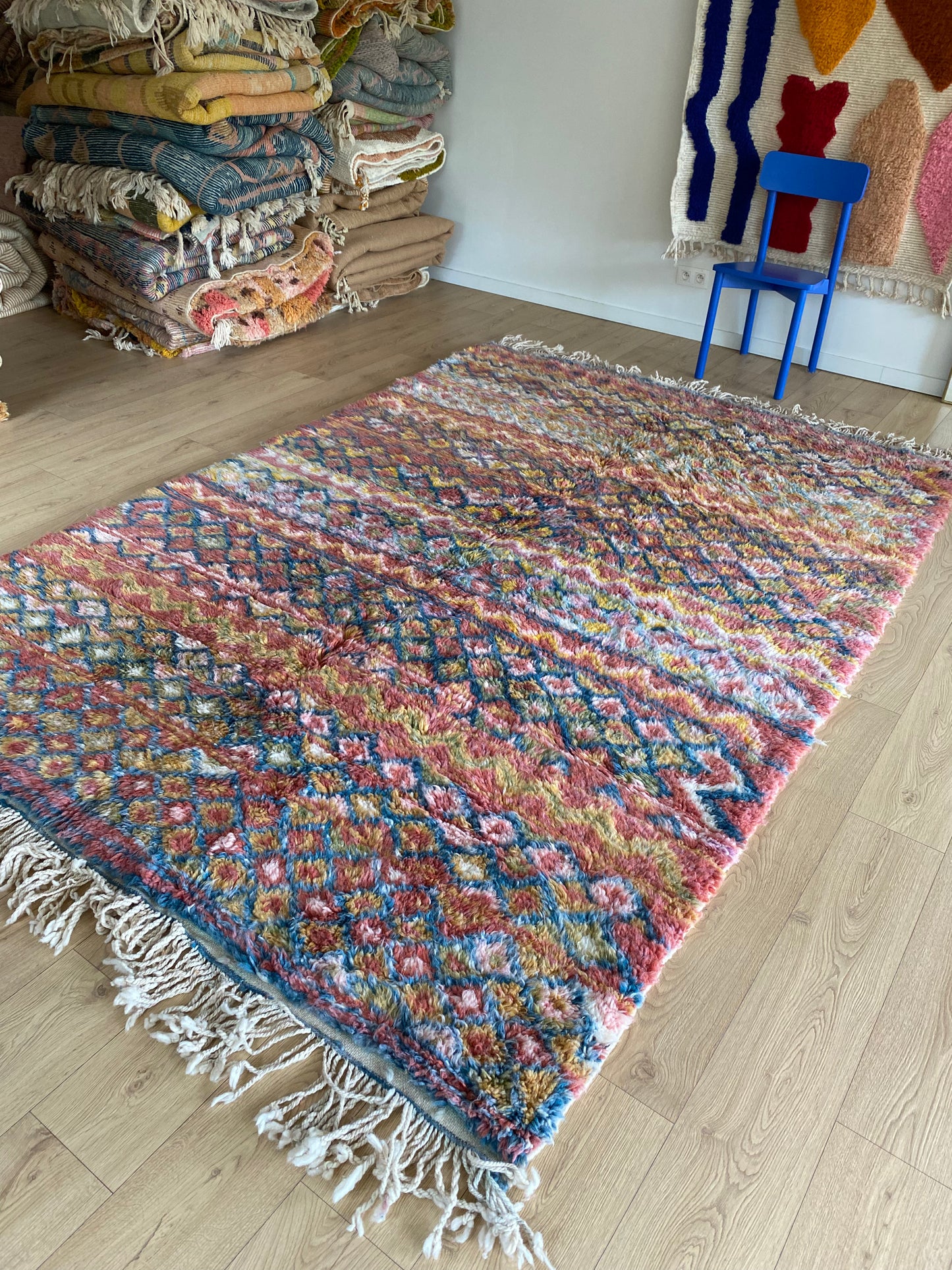 Beni Ouarain Moroccan Colorful Rug (1207) 296x202cm - Pink Flower Fields