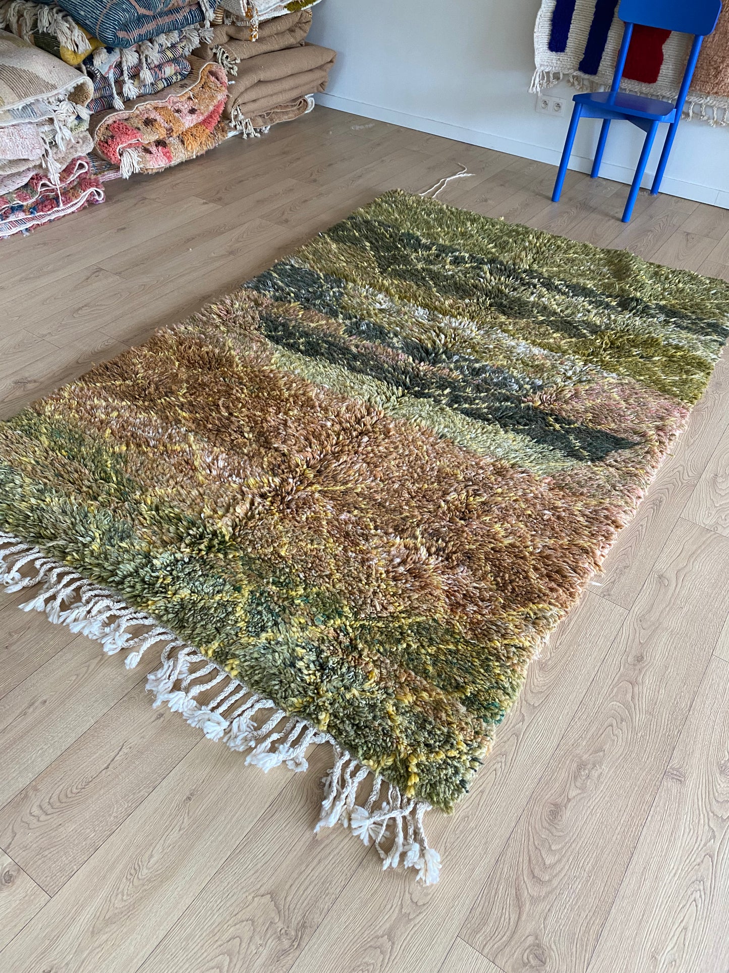 Beni Ouarain Moroccan Colorful Rug (1161) 244x159cm - Moss