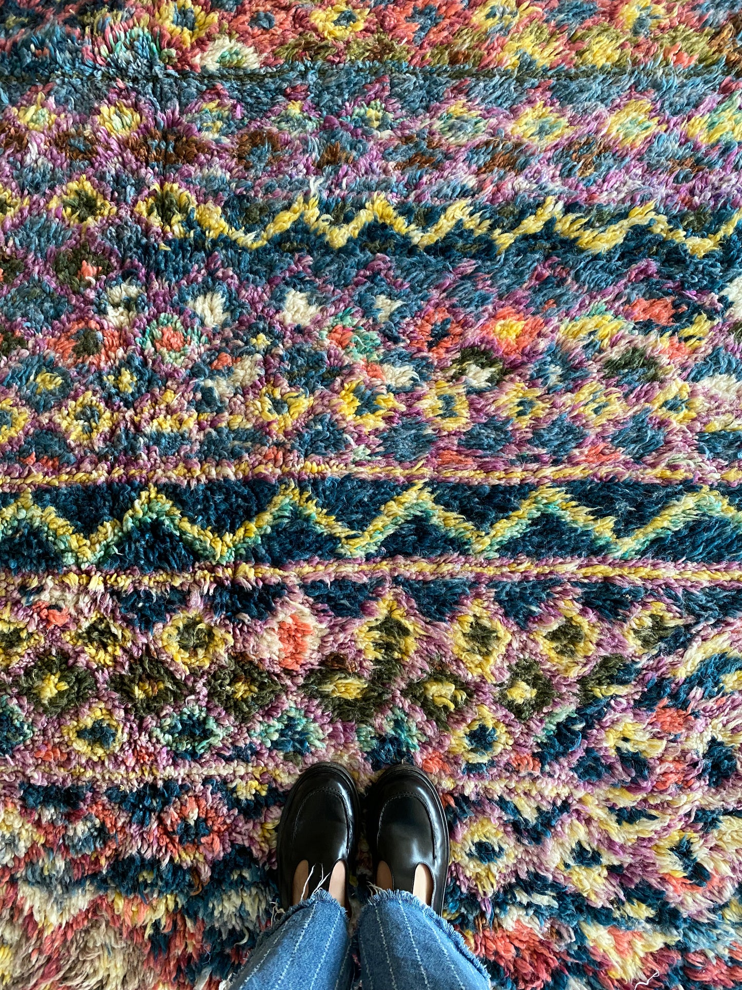 Beni Ouarain Moroccan Colorful Rug (1192) 295x190cm - Blue Flower Fields