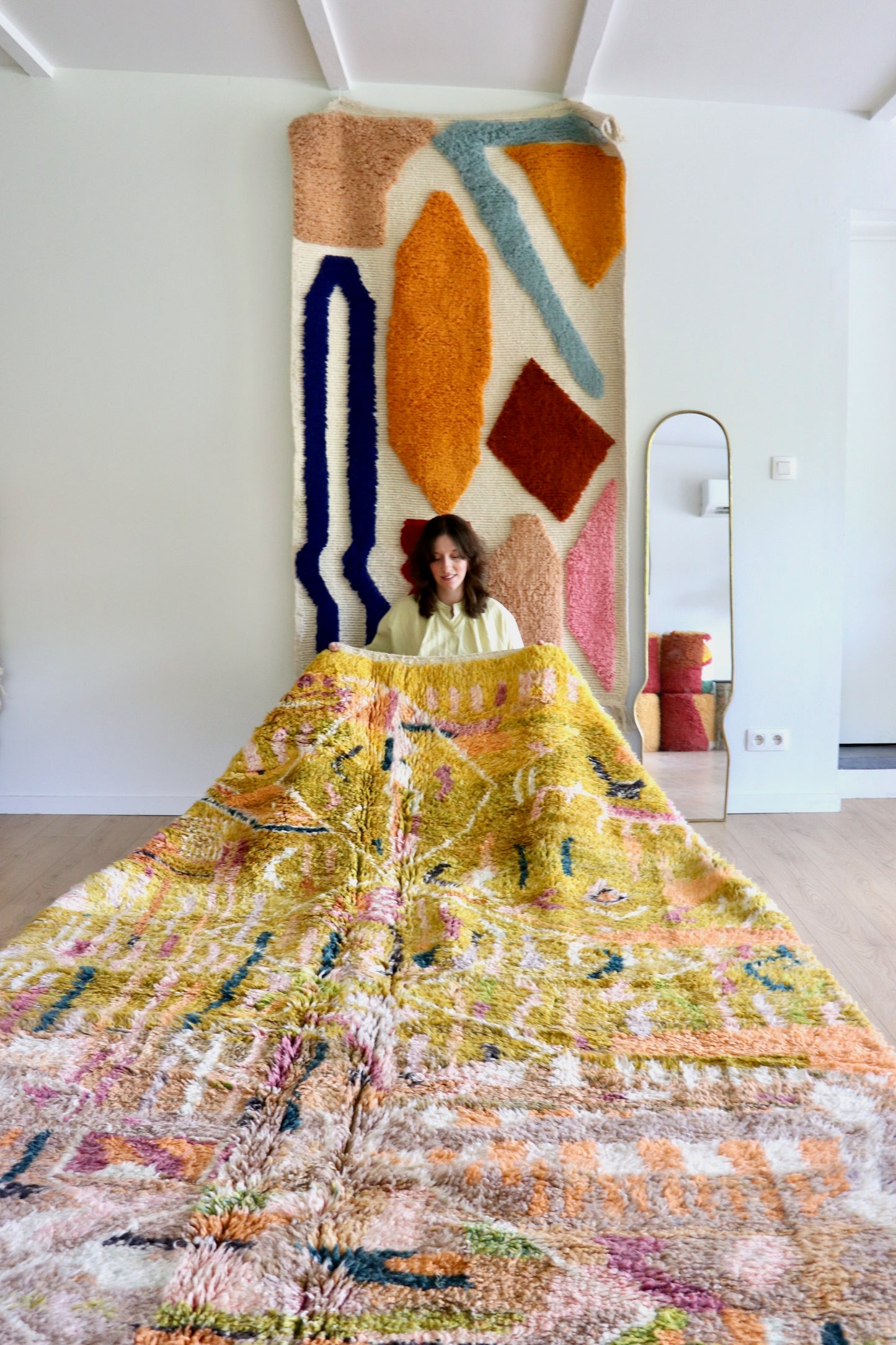 Beni Ouarain Moroccan Colorful Rug (1235) 304x213cm - Chartreuse