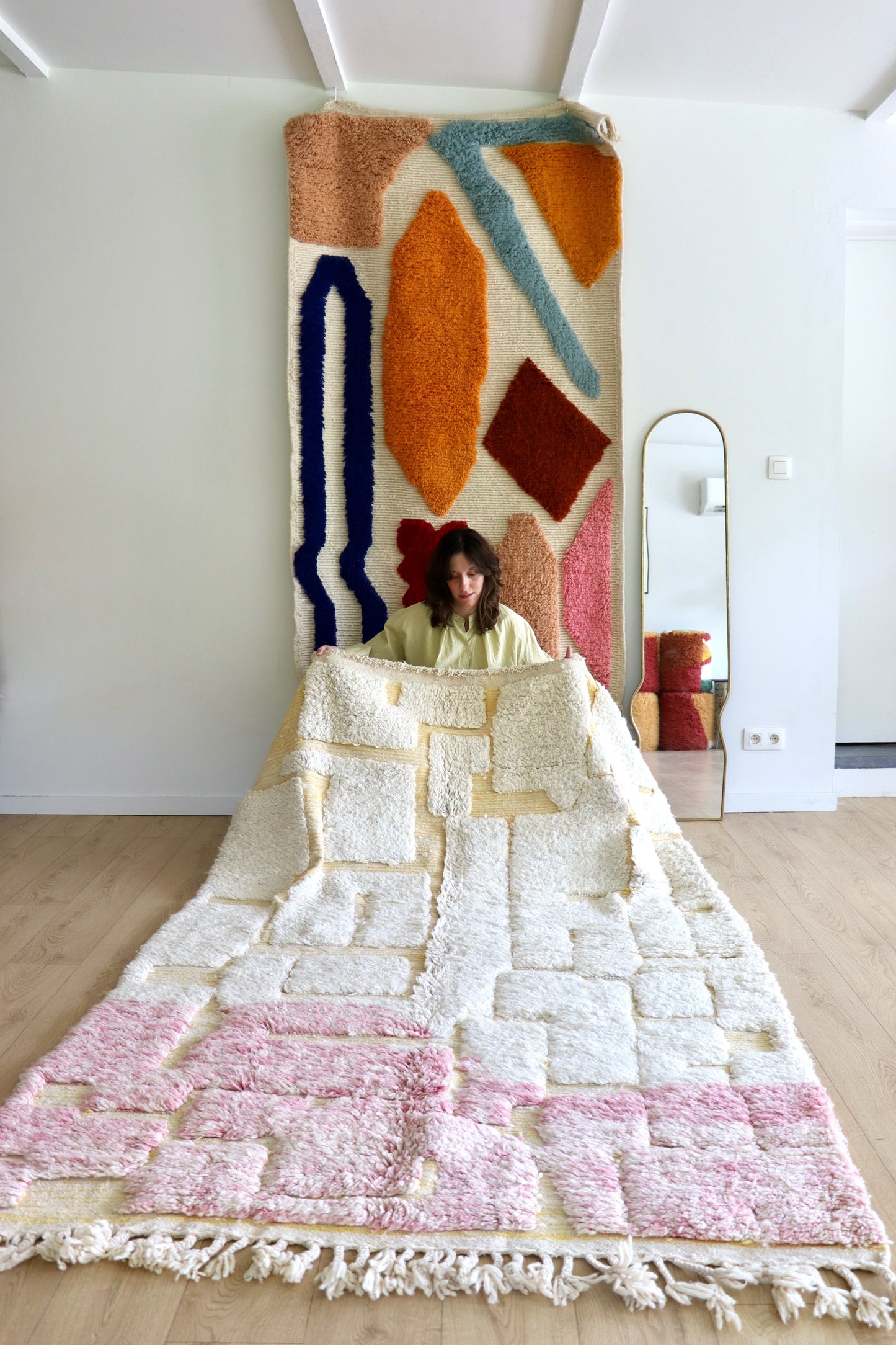 Beni Ouarain Moroccan Colorful Rug (1216) 247x156cm - Bubblegum